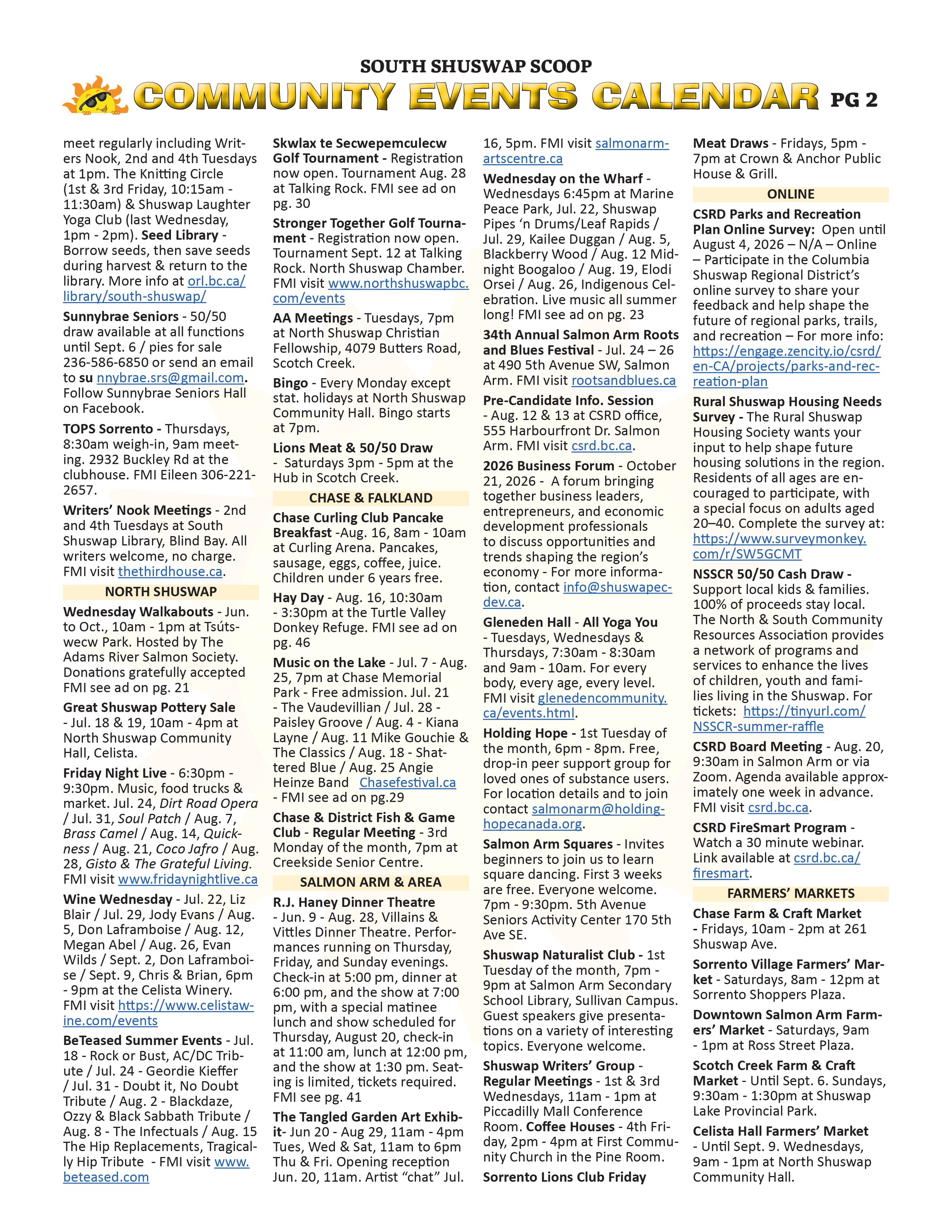South Shuswap Scoop Events