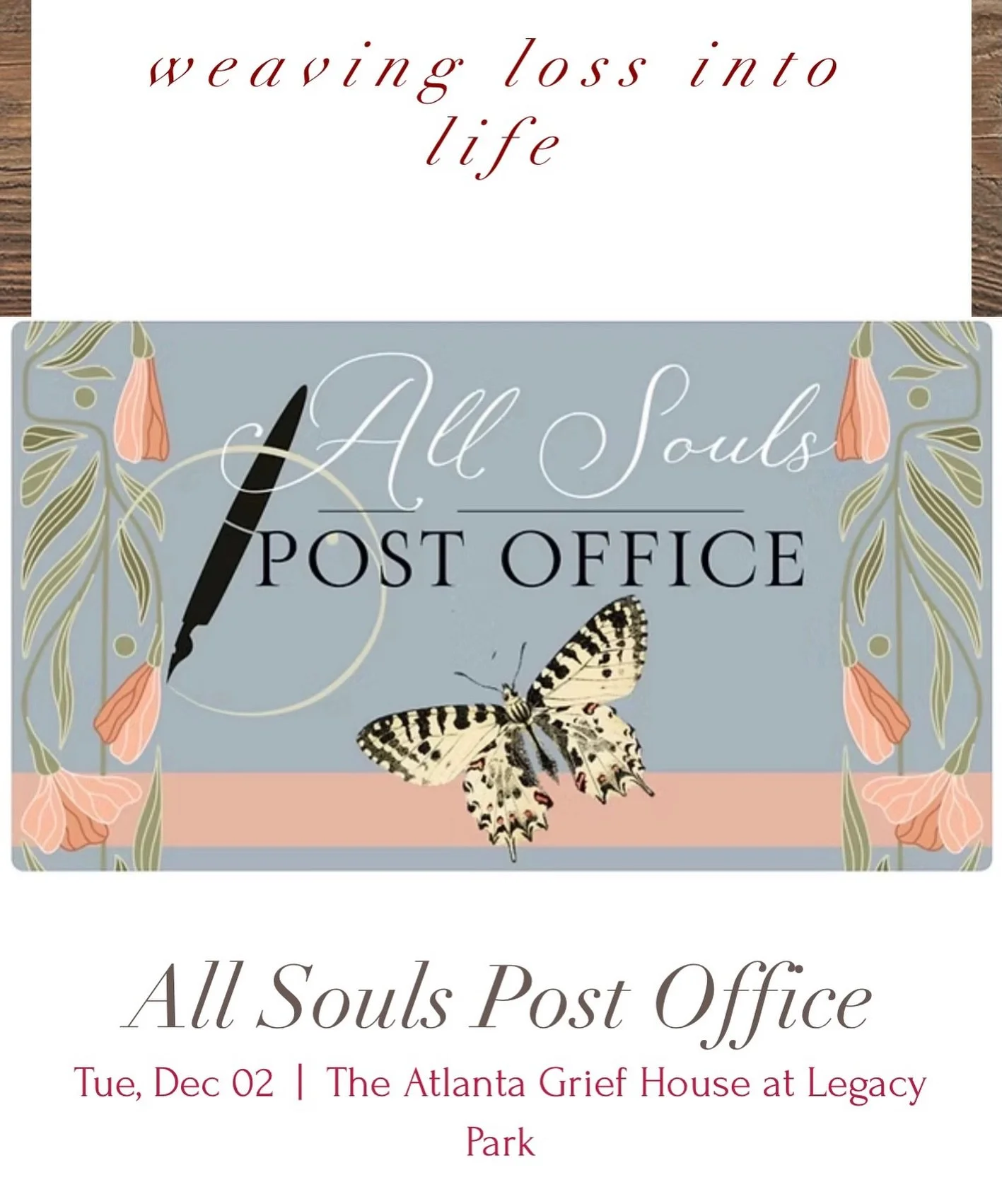 Tuesday, December 2, 7-8:30p, at The Grief House

Discover connection, support, and healing in this special activation, The All Souls&rsquo; Post Office, led by Susan Patterson, Shonali Banerjee &amp; The Voices of Love Threshold Choir. In this meani