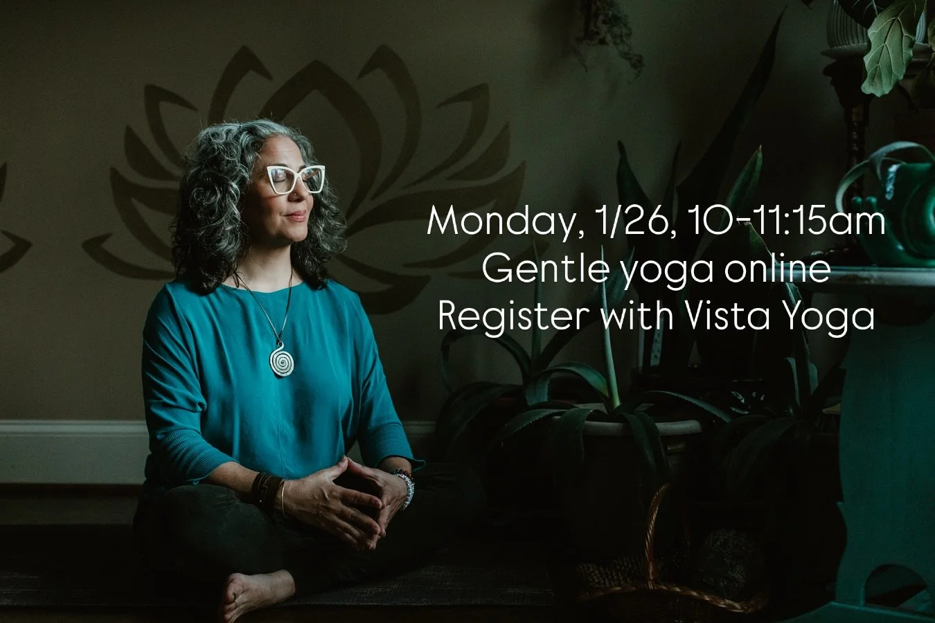 Because of the weather, I&rsquo;ll be teaching online from my home studio. Gentle Yoga 10-11:15 Monday morning. 
Register directly with Vista Yoga @vista_yoga