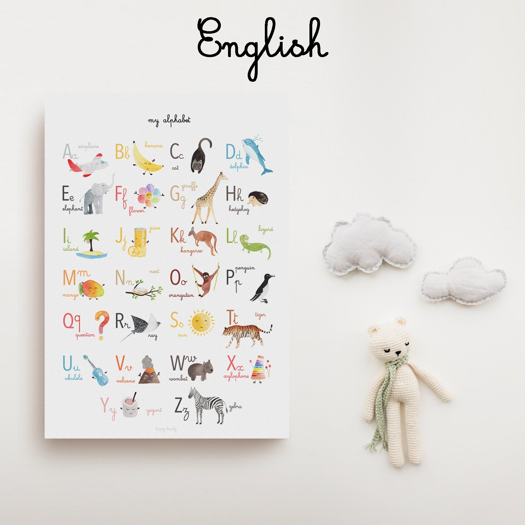 Educational artwork bilingual alphabet for kids - English-