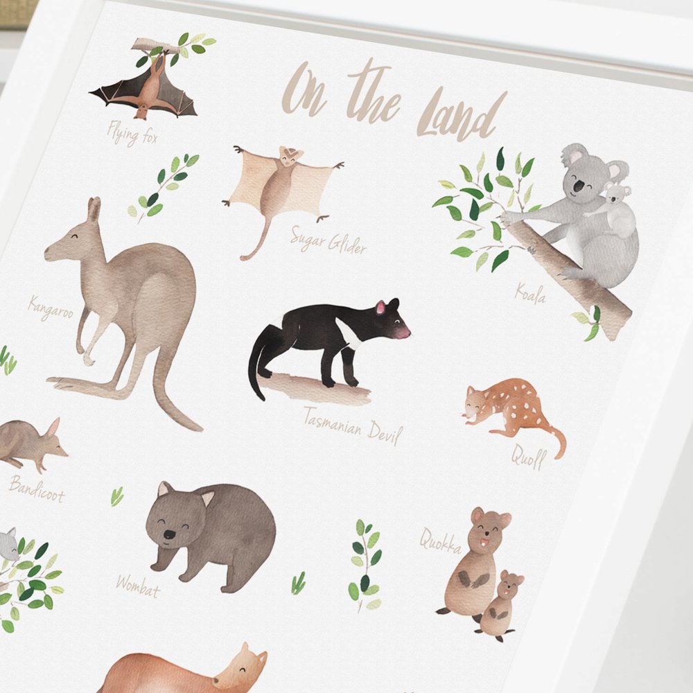 Educational poster - Australia land animal — Happy Lazuly