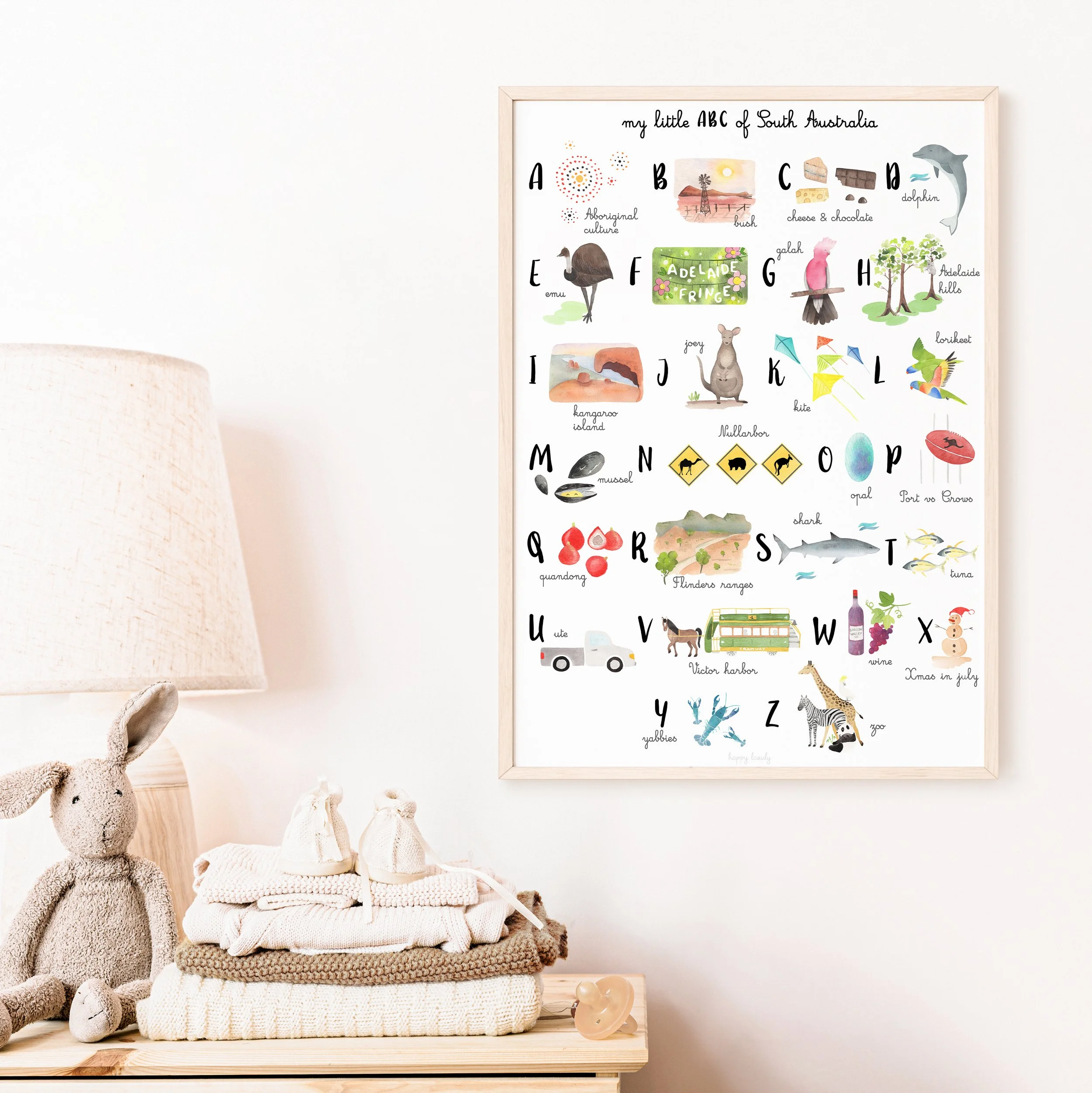 Australia alphabet Montessori print for kid south australia A to Z
