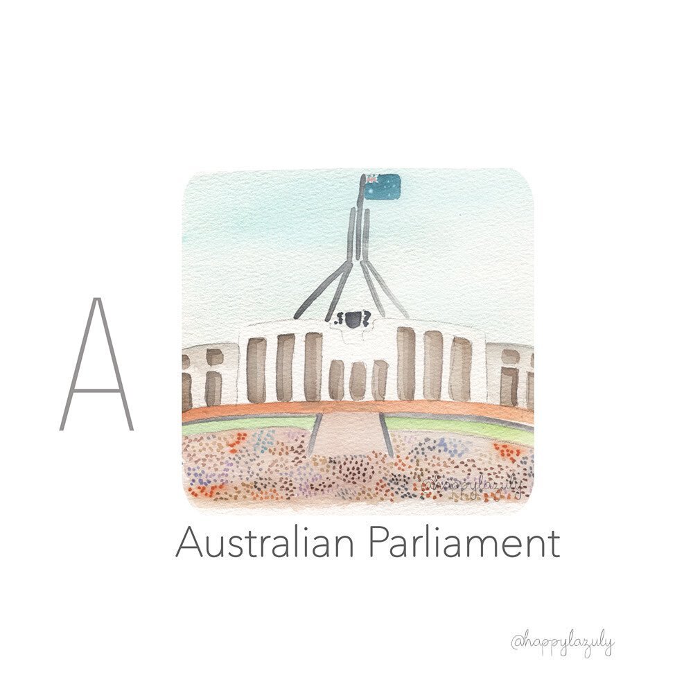 It was time to finish 🙈. A is for Australian parliament in Canberra. It is officially the end of this Australian bucket list I decided to paint to celebrate our 10 years in Australia. 
⠀⠀⠀⠀⠀⠀⠀⠀⠀
We actually went, visited, lived nearby each of those 