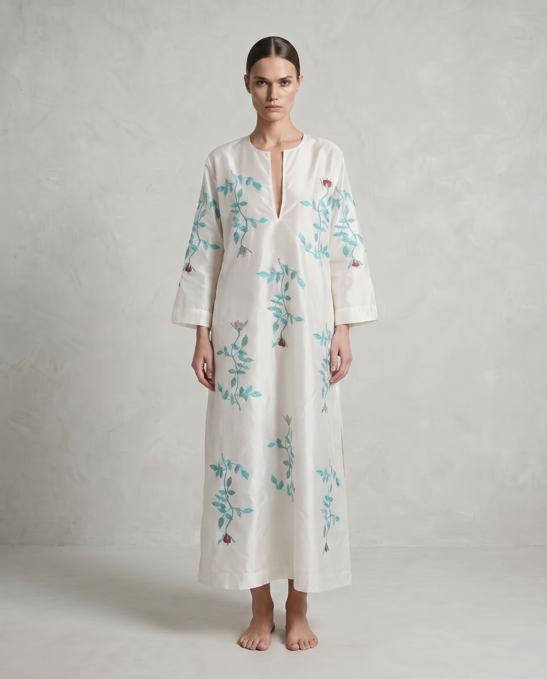Cecilia Taffeta Silk Dress with Delicate Rose Block