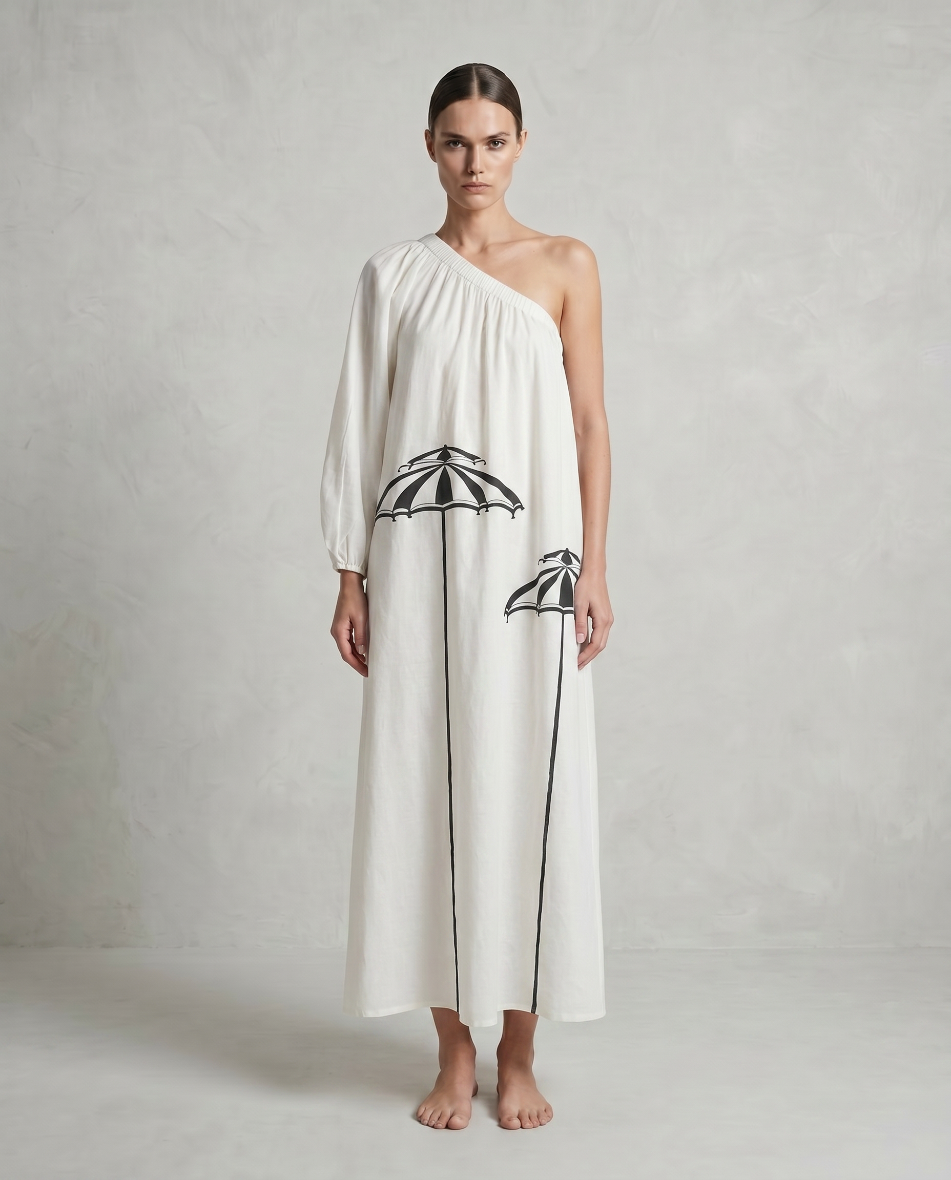 Dorothee Cotton Dress with Patio Umbrella in Blue Monaco Stripes