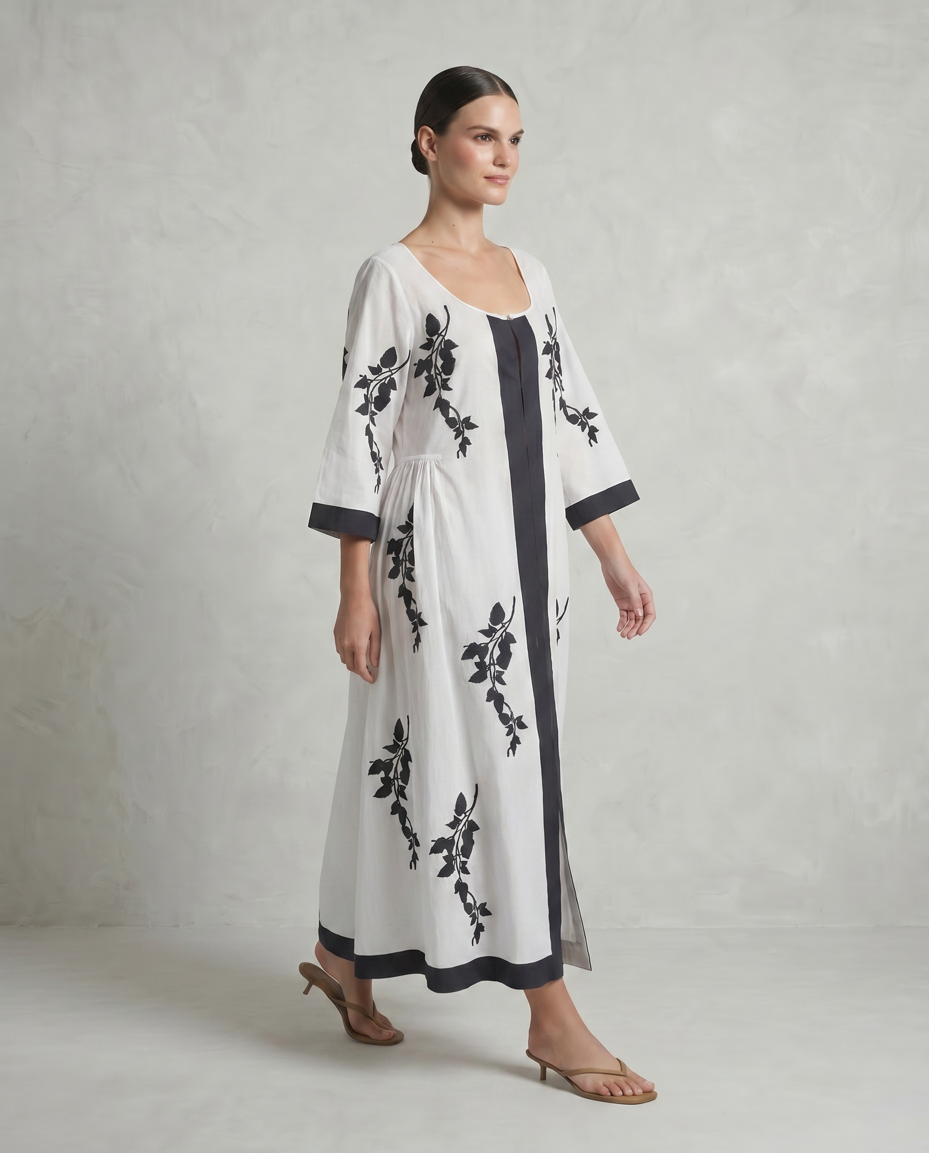 Lali Cotton Dress with Blue Vines and Borders