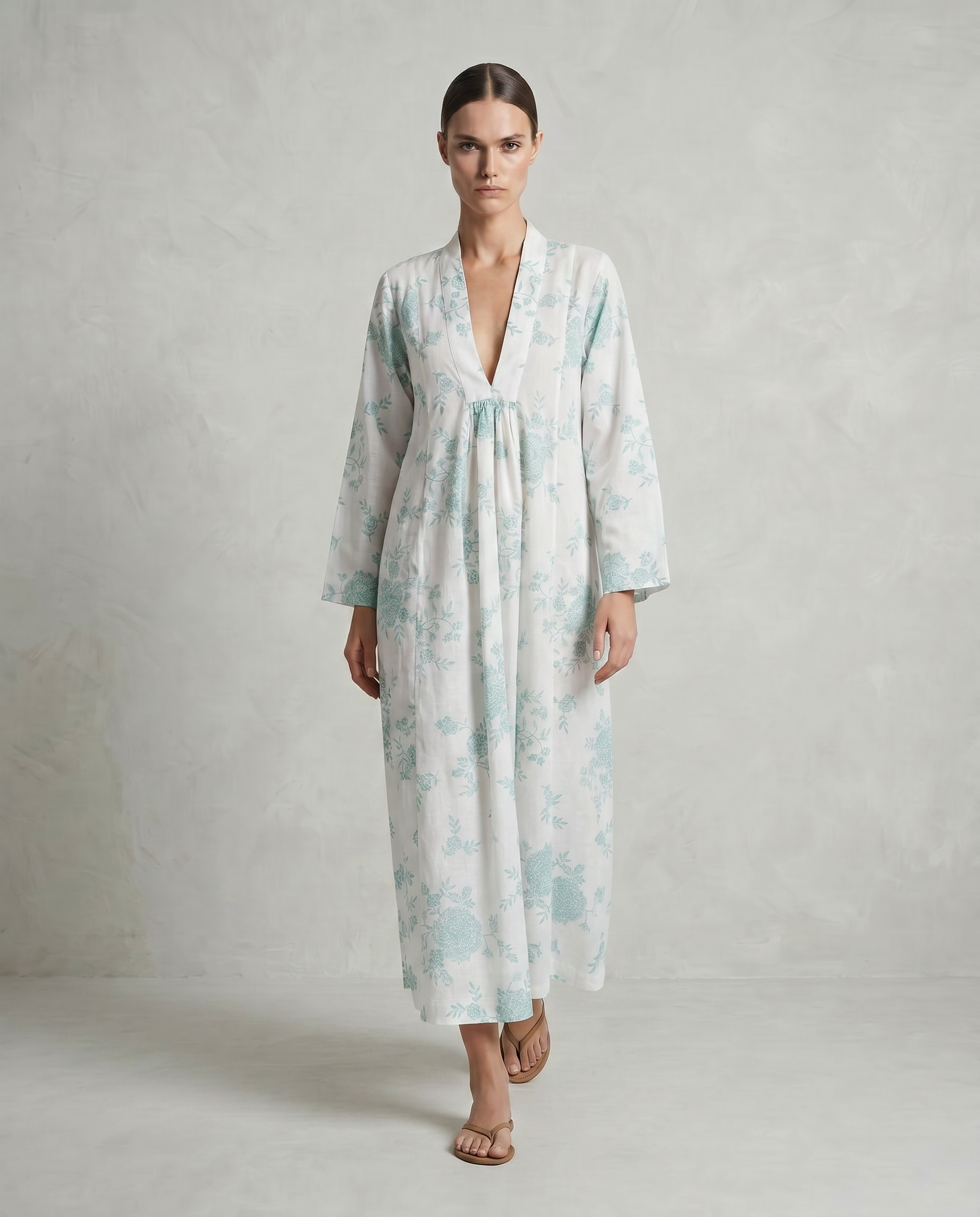 Mia Dress with Turquoise Floral Bouquet Block Print