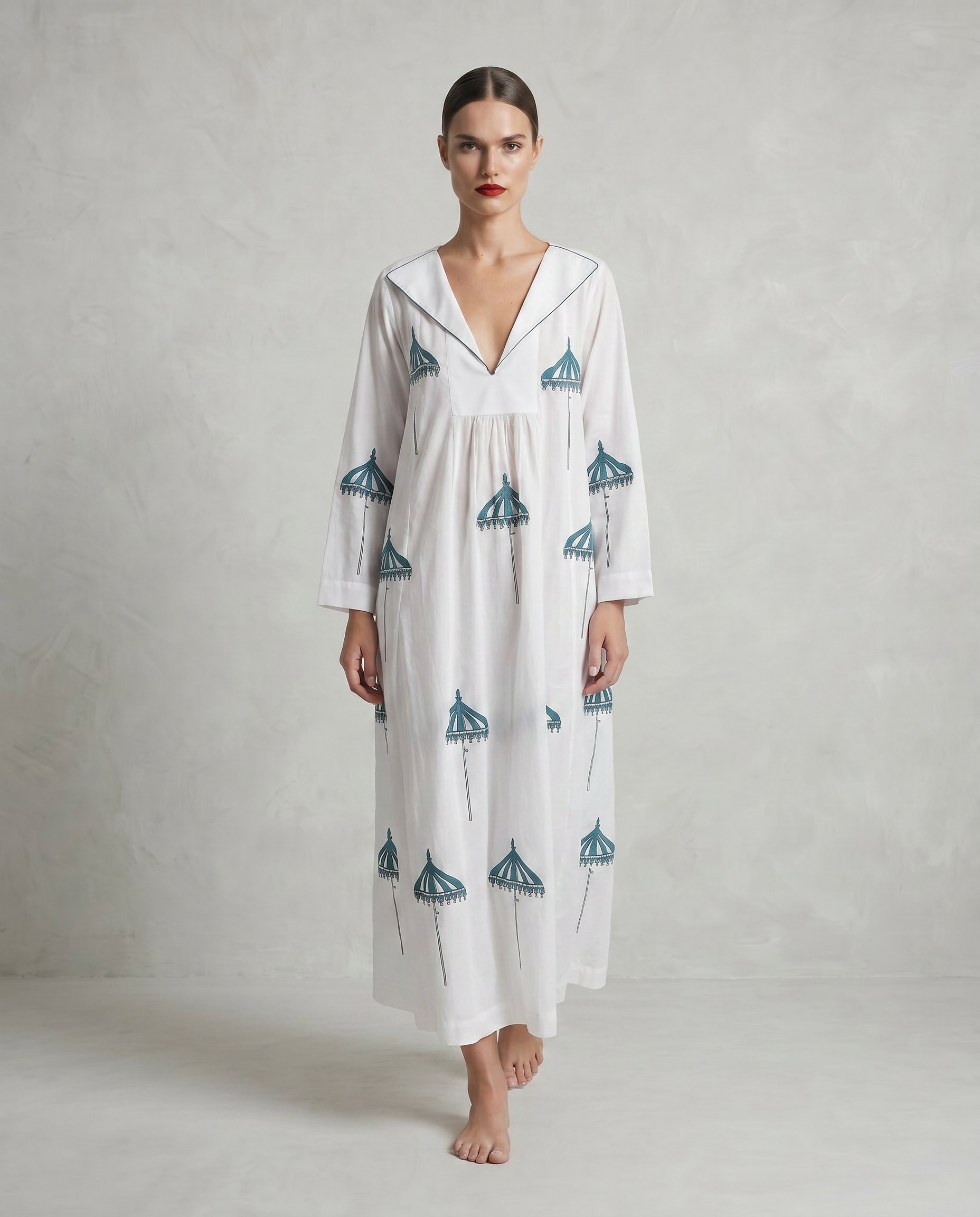 Namia Dress with Patio Umbrellas in Crew Le Sirenuse Turquoise Stripes