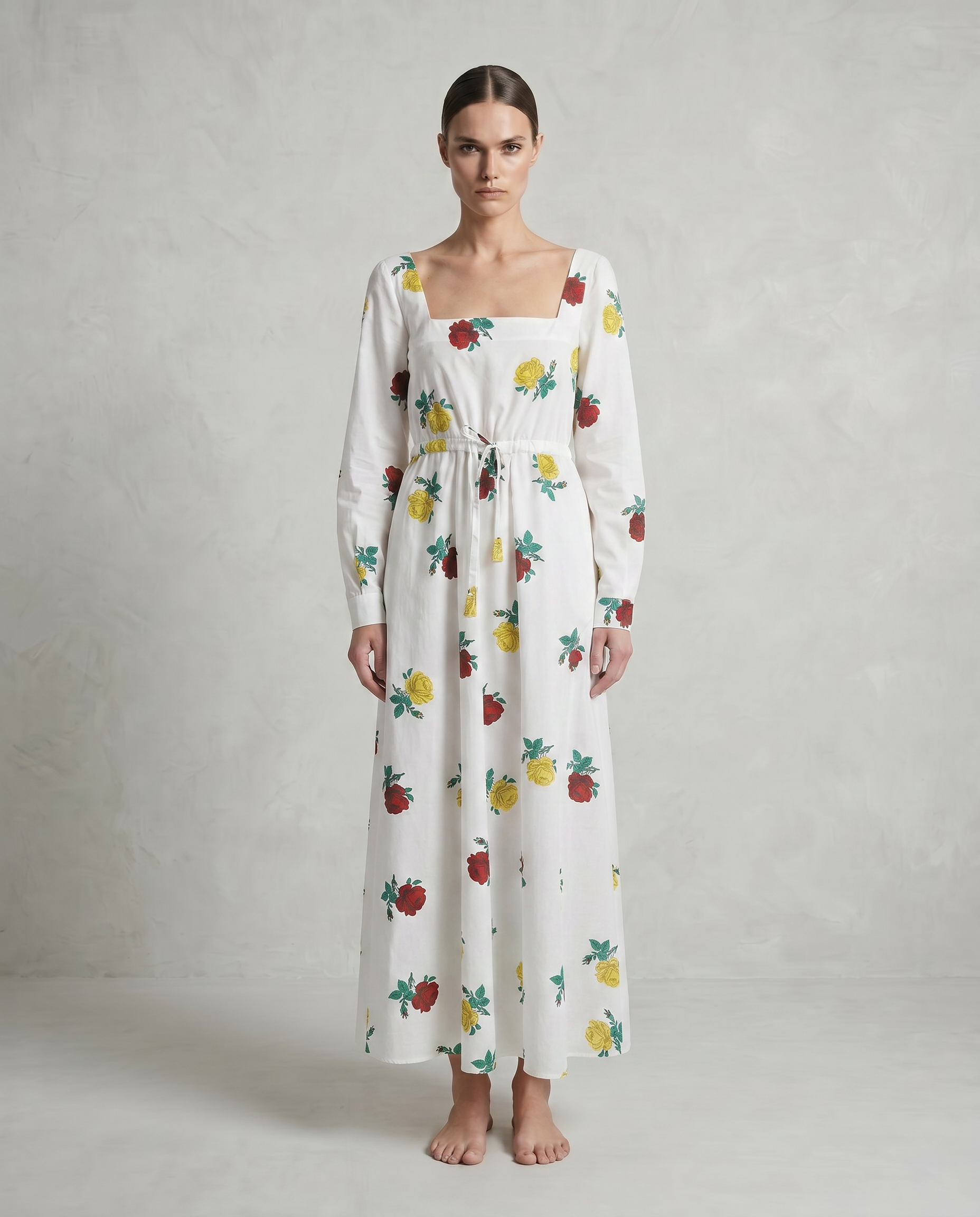 Gigia Dress with Red and Yellow Rose Block