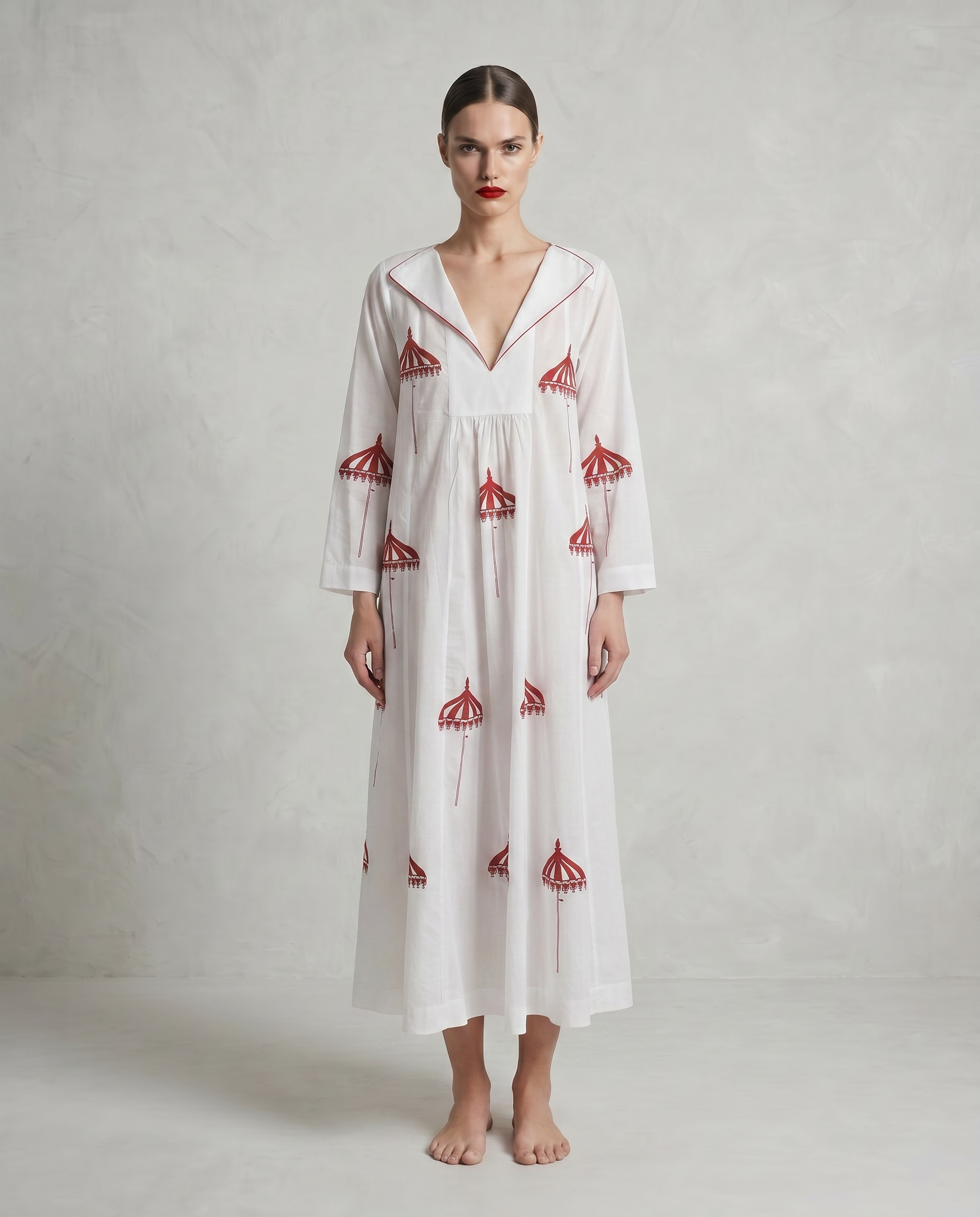 Namia Dress with Patio Umbrellas in Crew Le Sirenuse Red Stripes