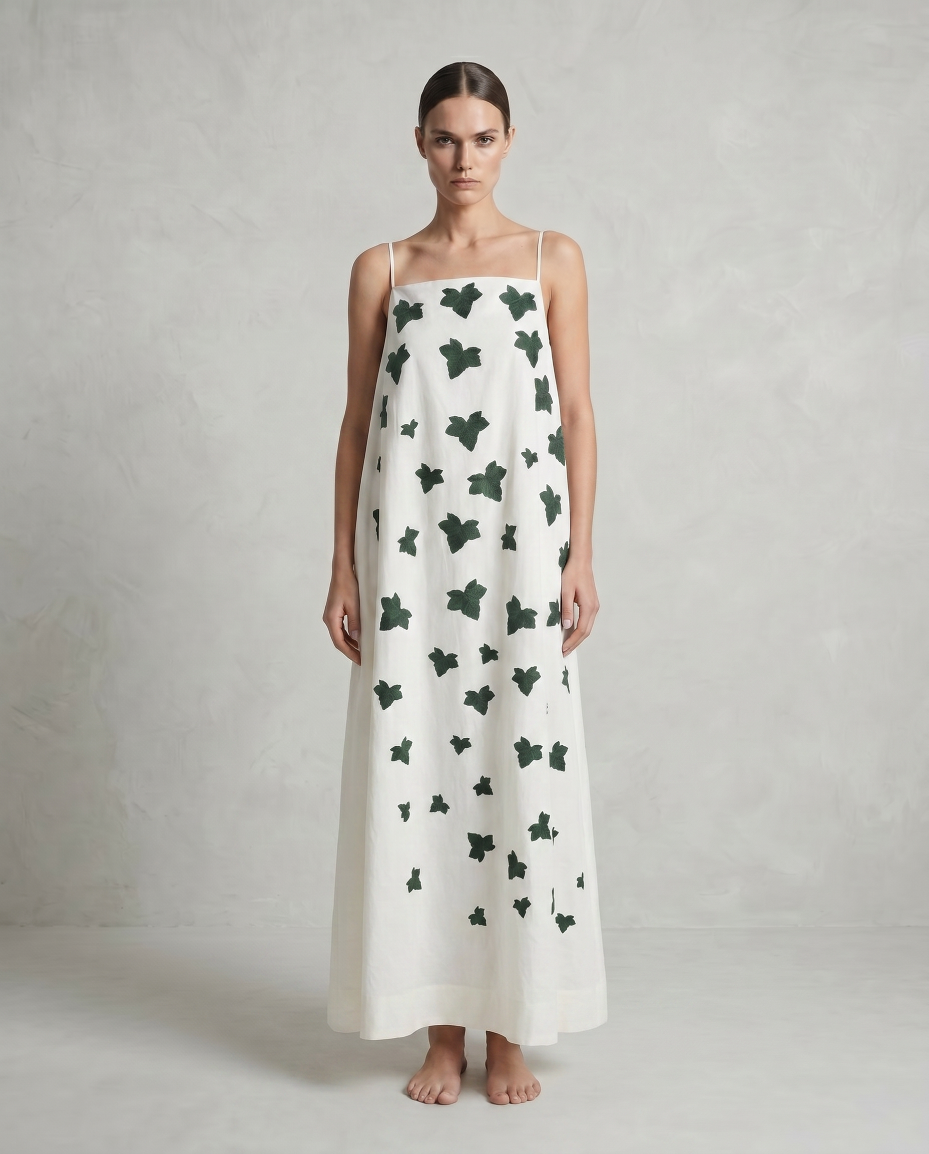Avignon Dress with Forest Green Ivy Leaf Block Print