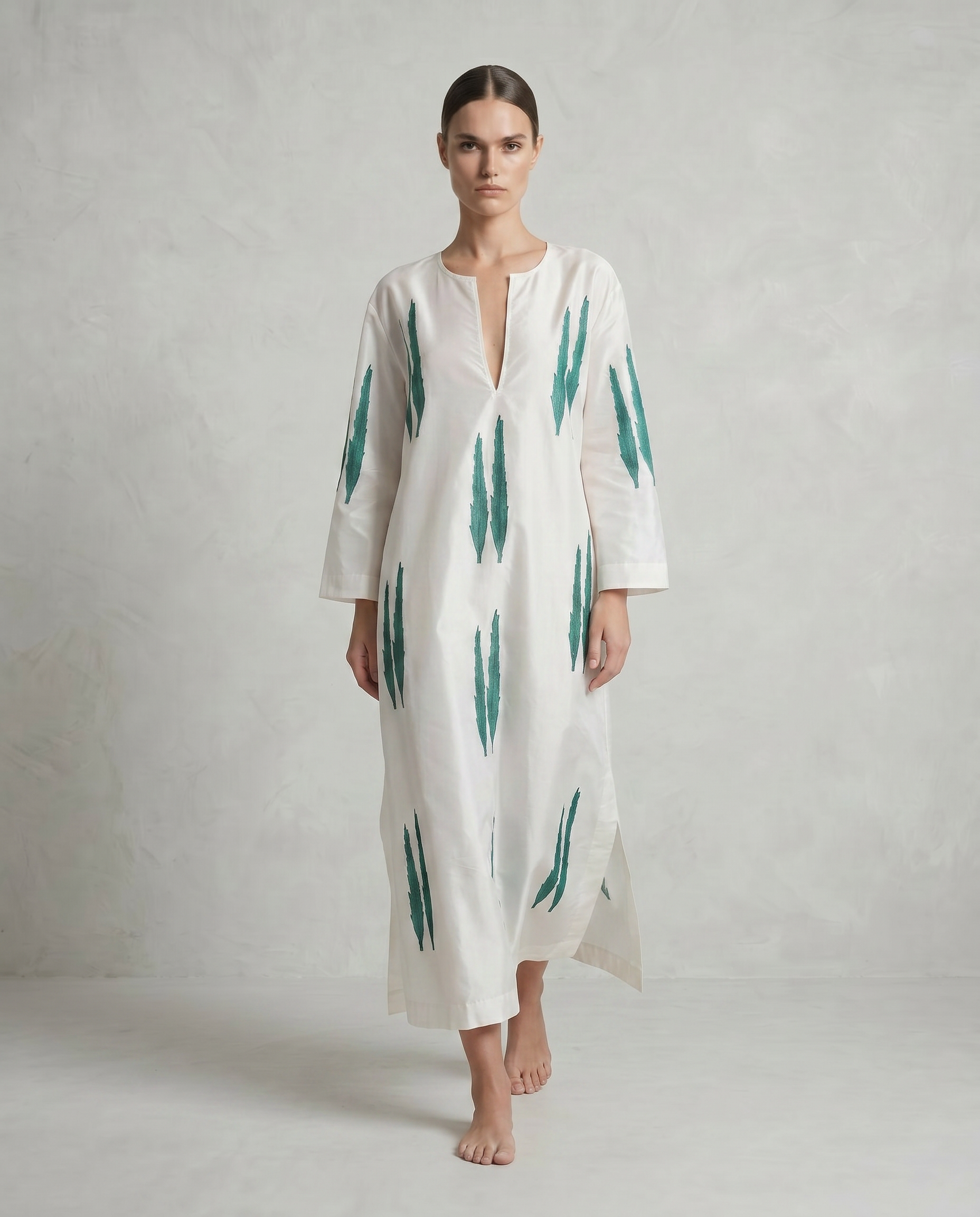 Cecilia Taffeta Silk Dress with Cypress