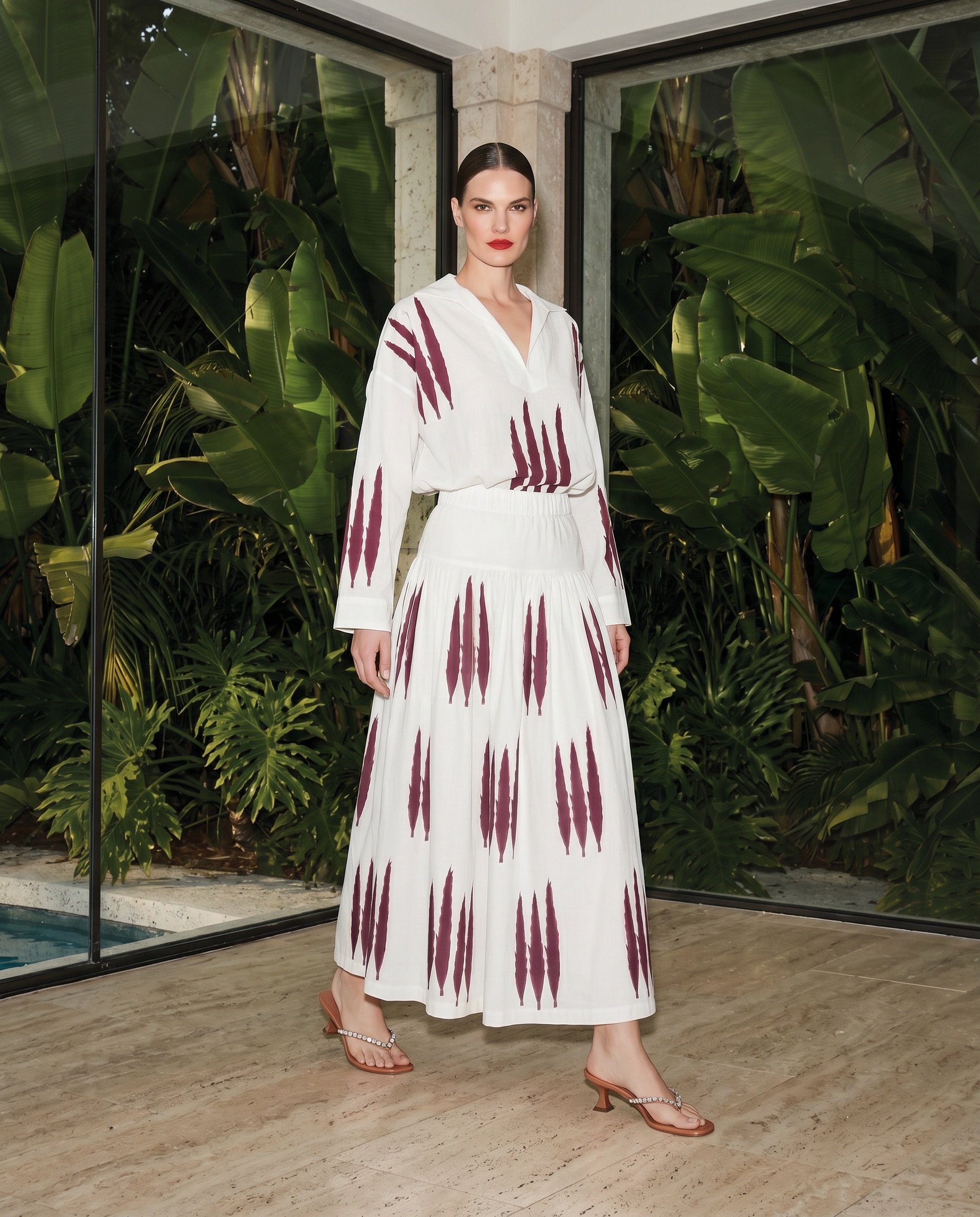 Antibes Skirt with Dark Red Cypress Block