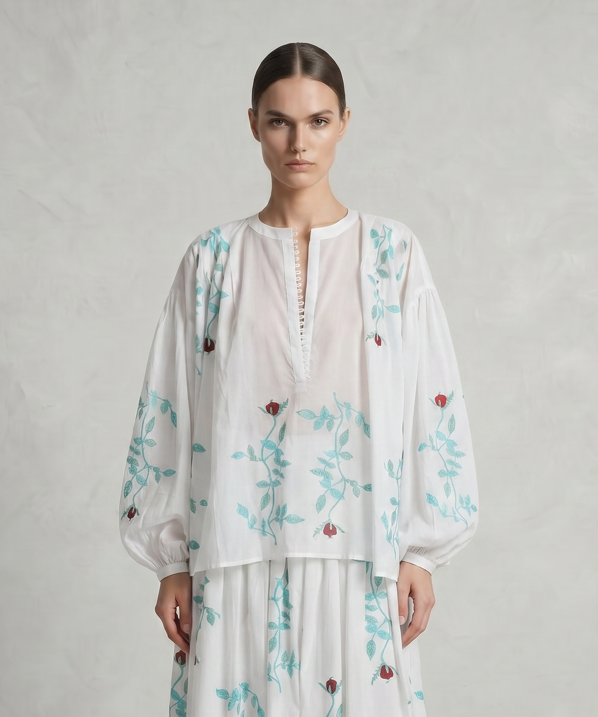 Maeve Blouse with Delicate Rose Block