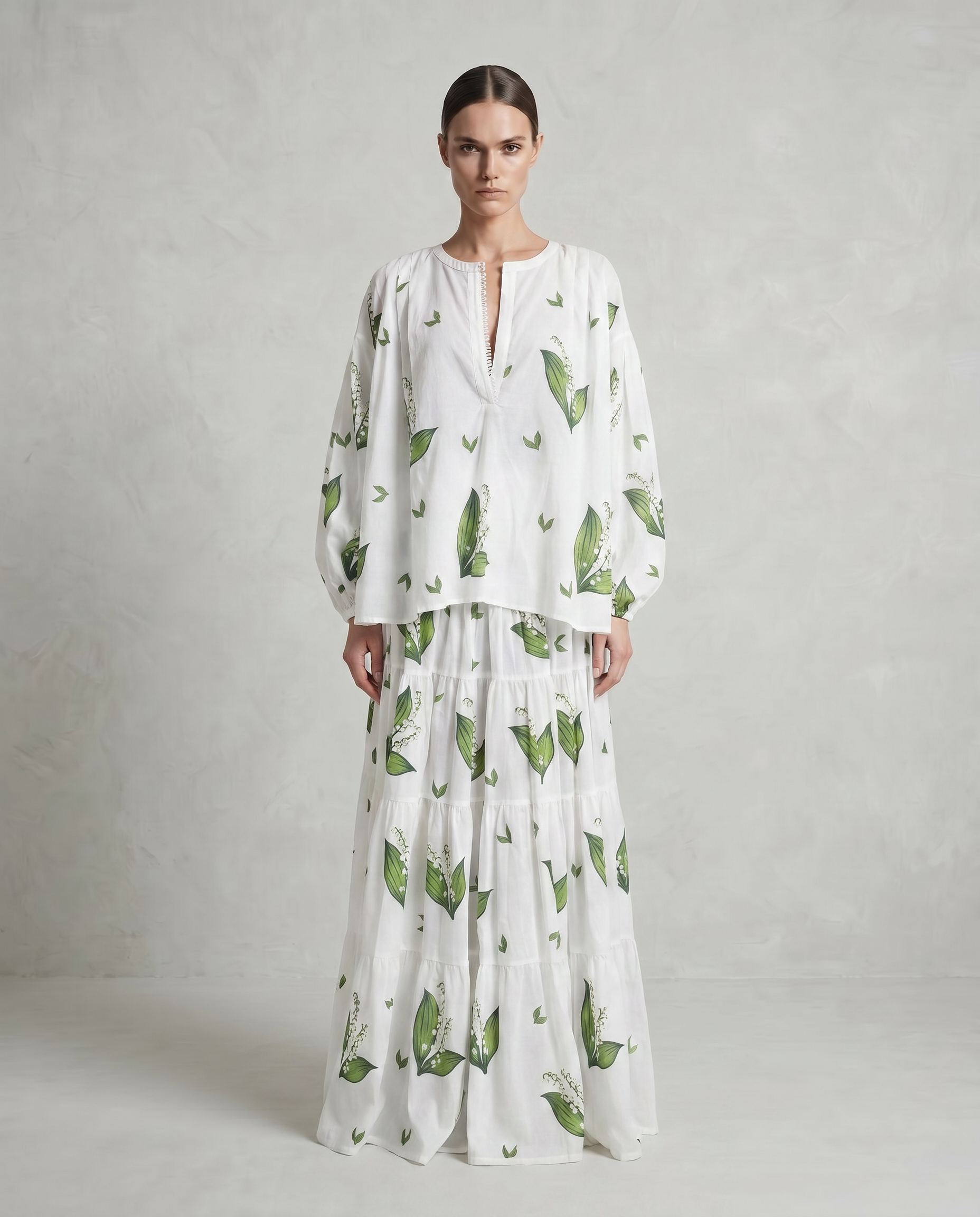Soleil Skirt with Lily of The Valley Block Print