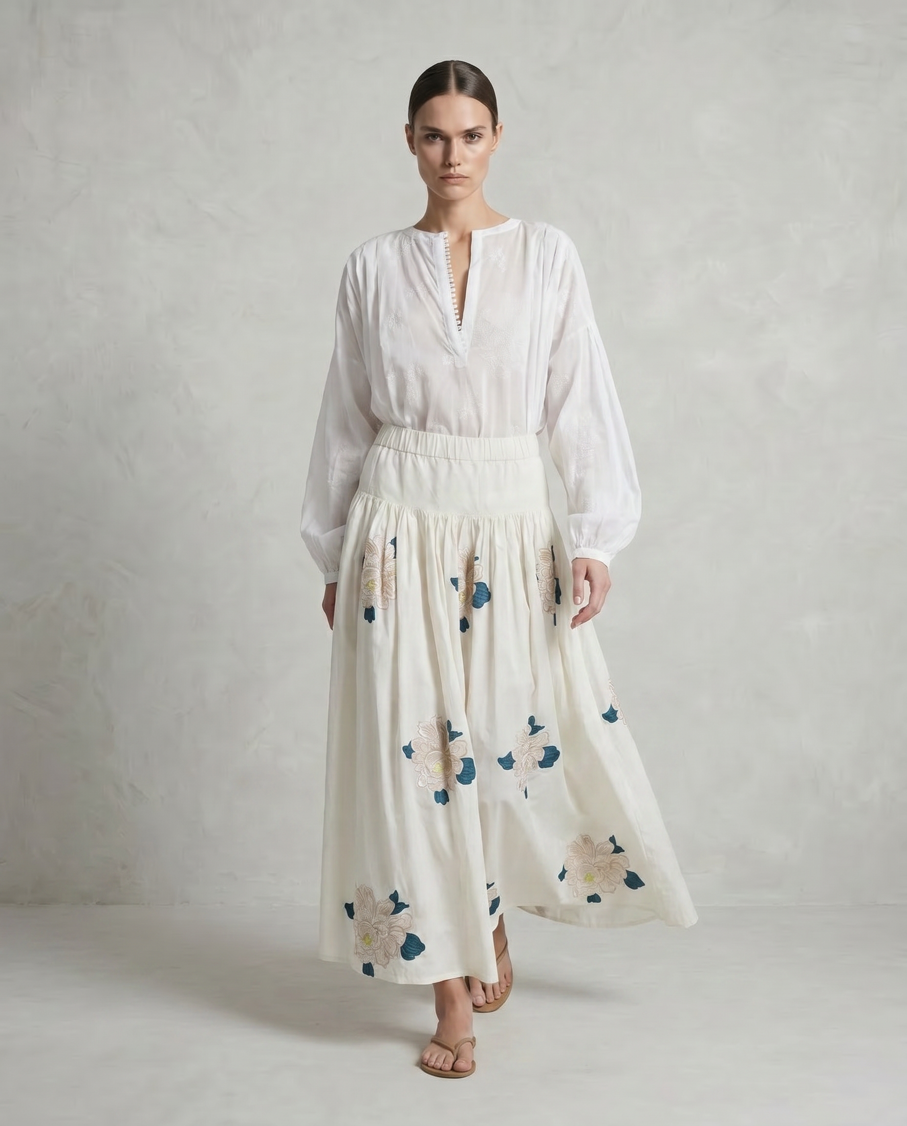 Antibes Skirt with Peony Flower Block