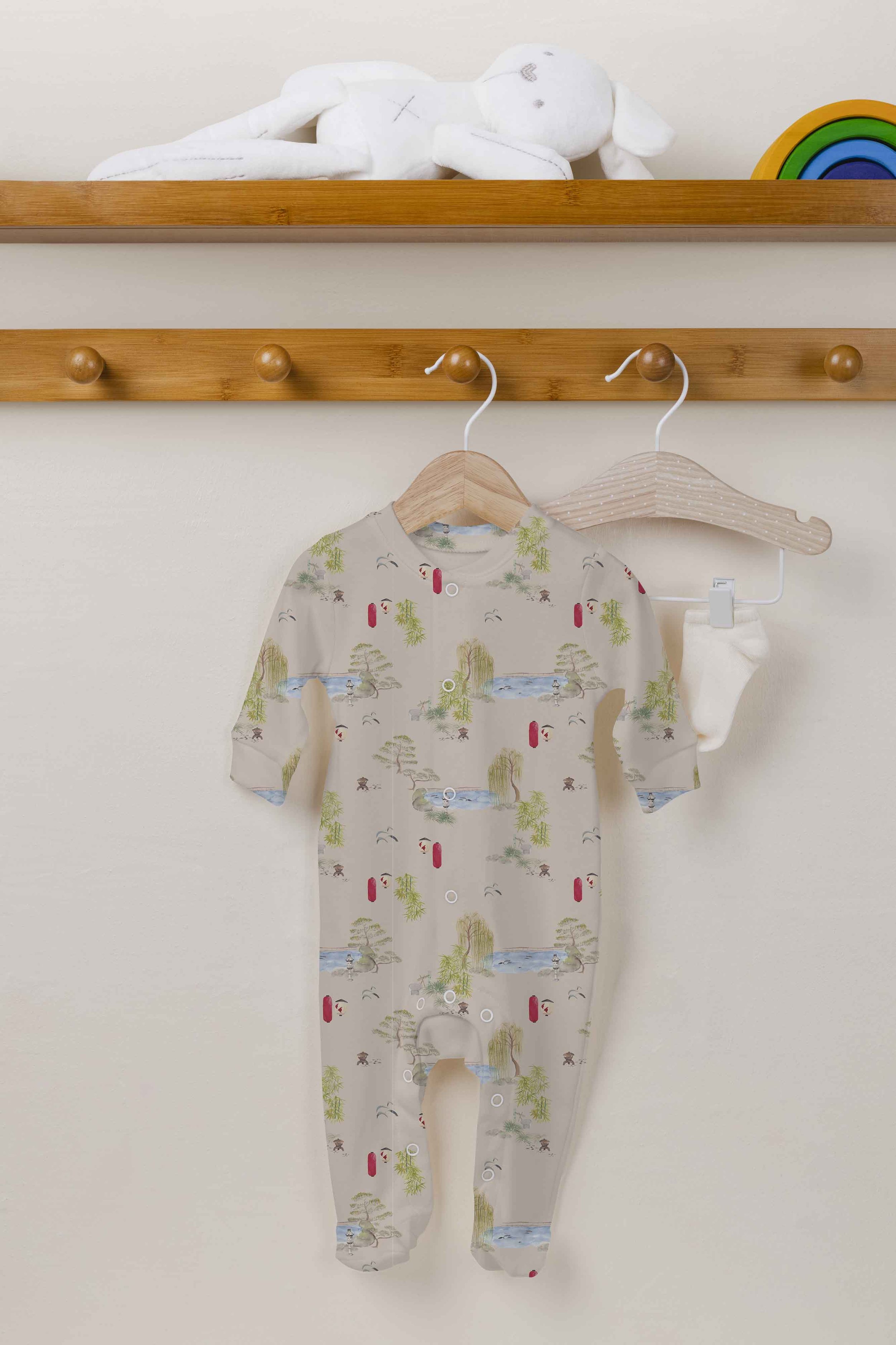 Japanese Garden Pattern blossom baby onesie pyjamas mock.jpg