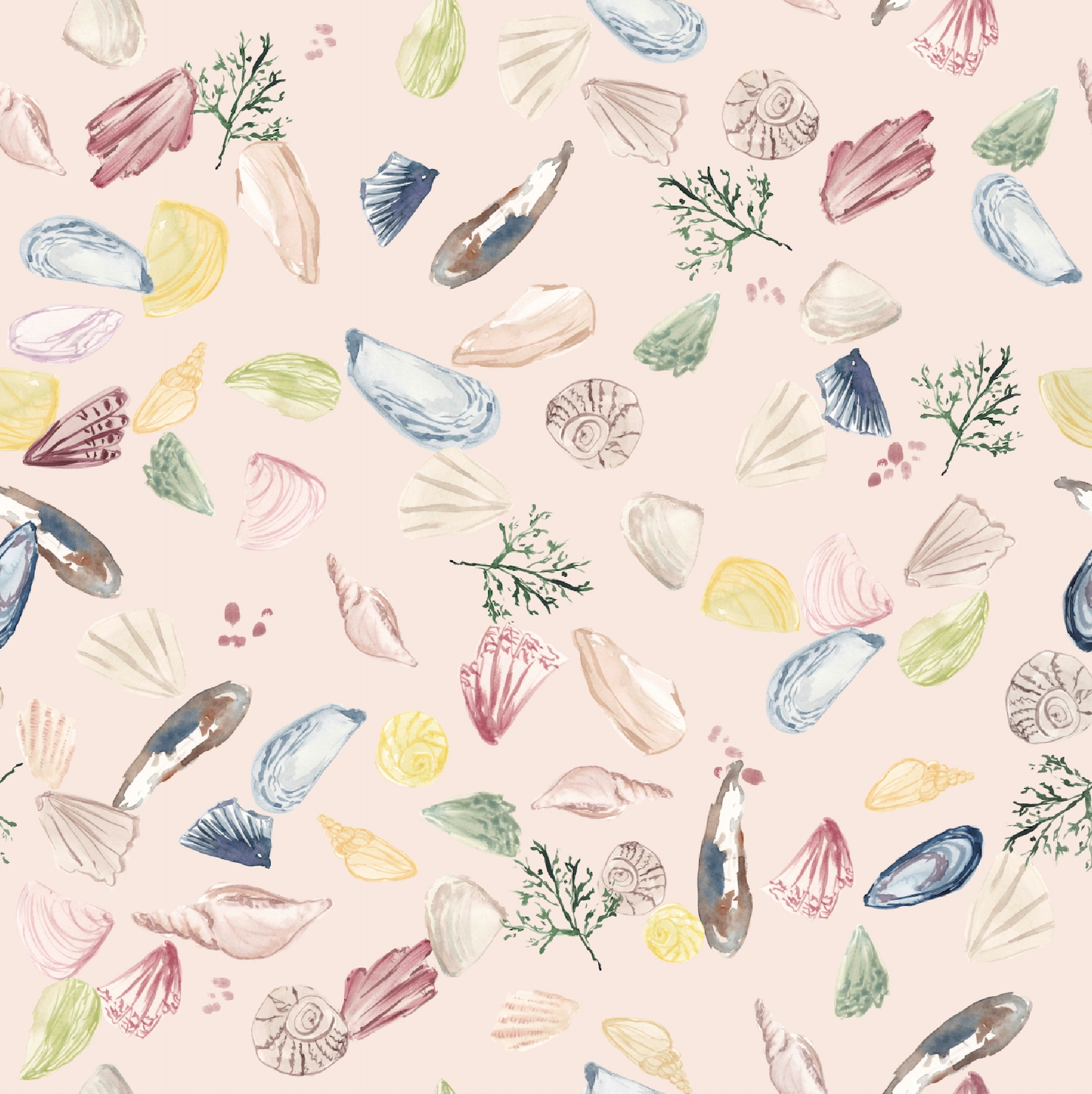 painterly style seashells surface design