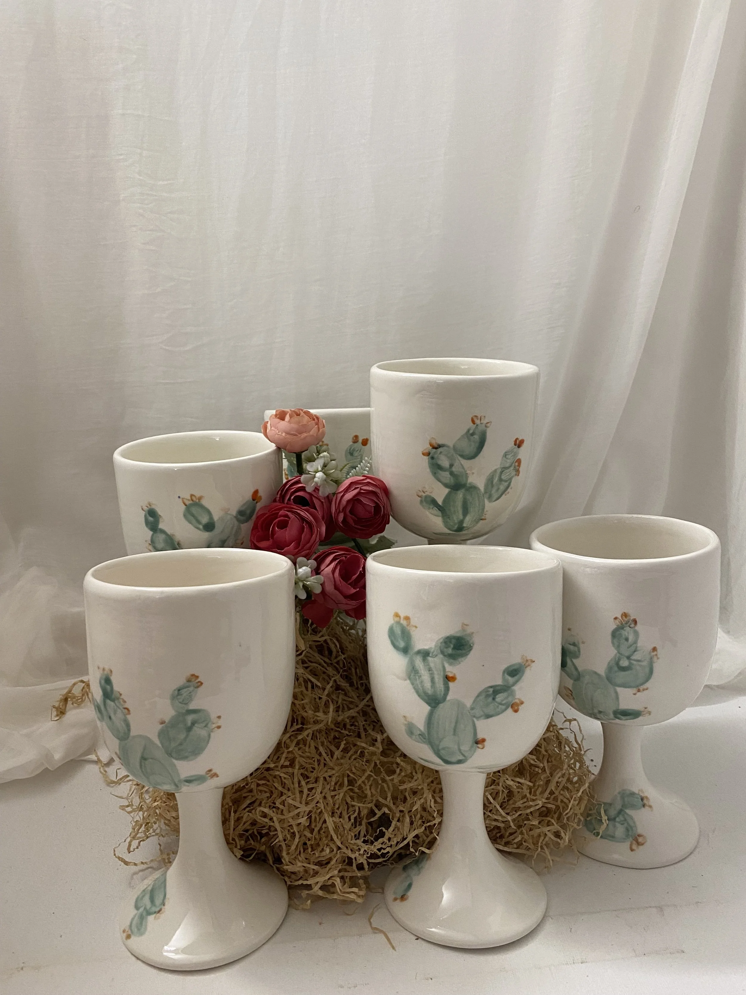 Calici 6 in ceramica bianca, Collezione Fico d'India