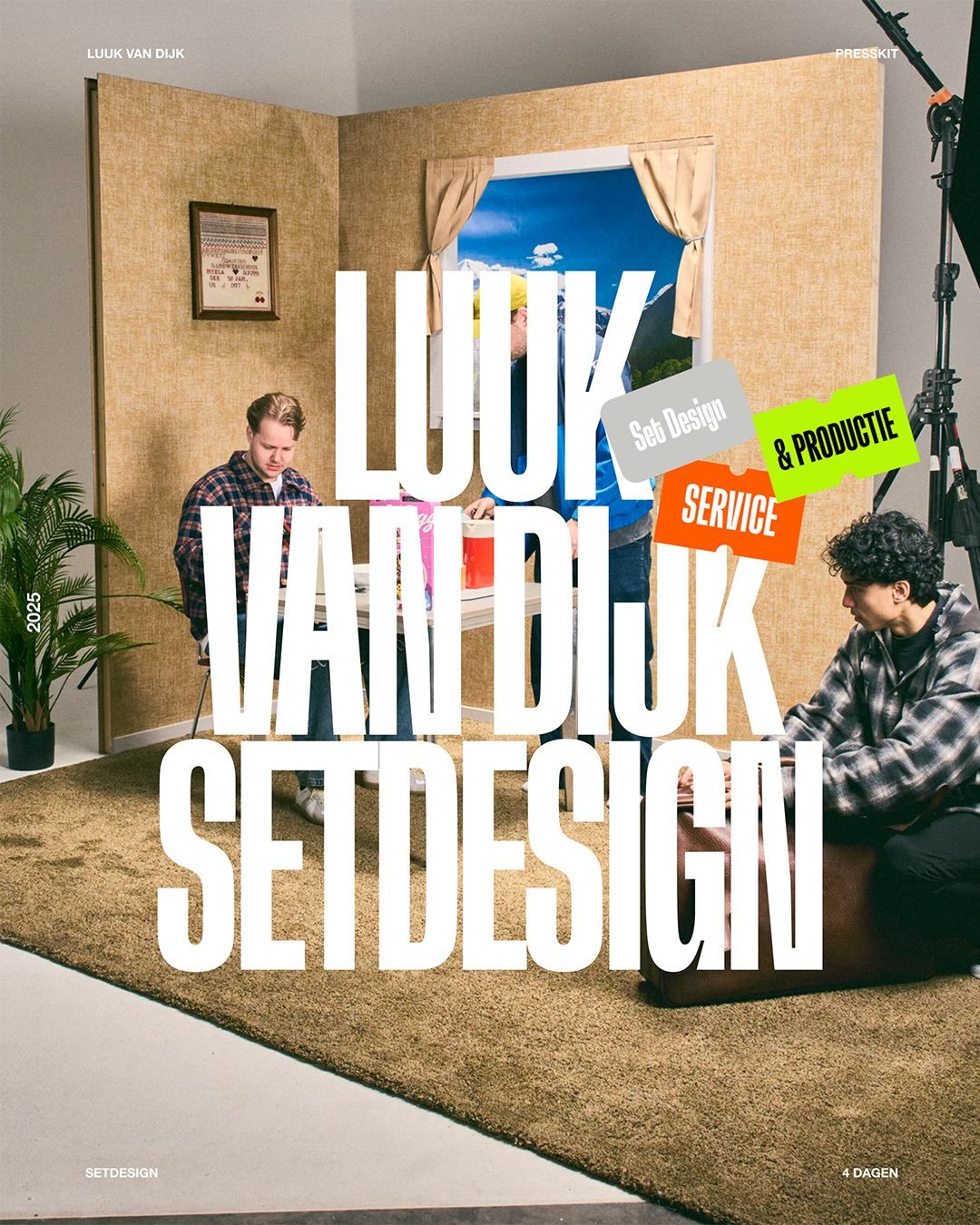 🏔️ Throwback: LUUK VAN DIJK SETDESIGN 🏔️
-
Voorjaar 2025: Luuk van Dijk had een nieuwe presskit nodig. Geen donkere clubfoto&rsquo;s of veilige portretten, maar beelden met een eigen wereld. De referentie: Wes Anderson. De timeline: vier dagen.
-
D