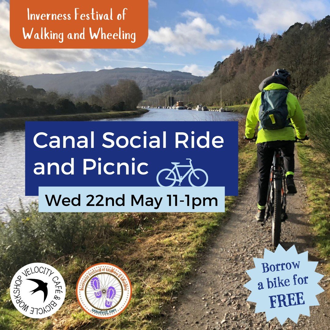 To celebrate the Inverness Festival of Walking and Wheeling we are running a very special canal ride on Wednesday 22nd May from 11am-1pm. We're going to have a picnic! 😋 

We'll meet at Torvean park at 11am (for an 1115am start) and then ride along 
