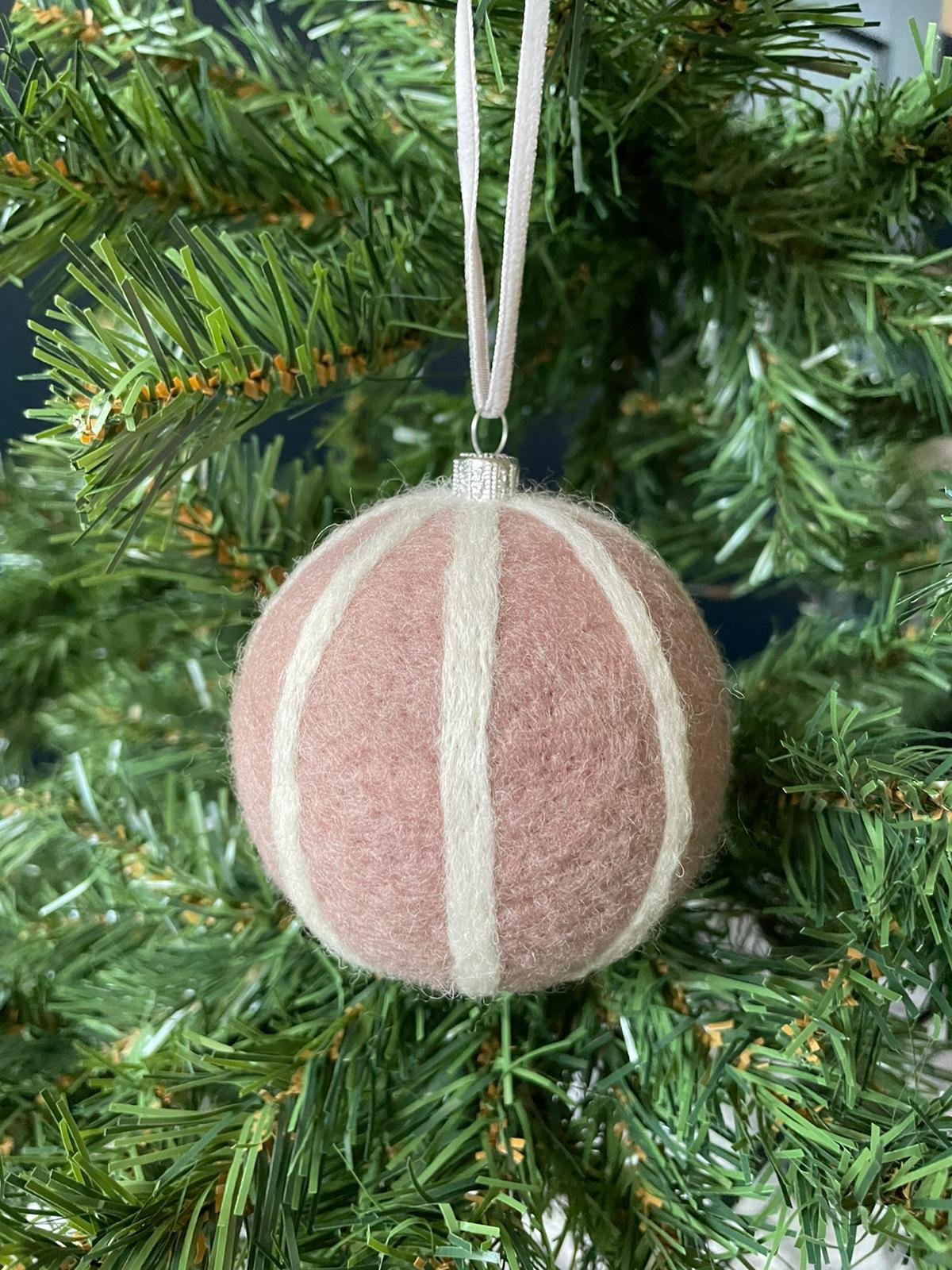 Needle Felt Bauble ‘Pink Stripe’