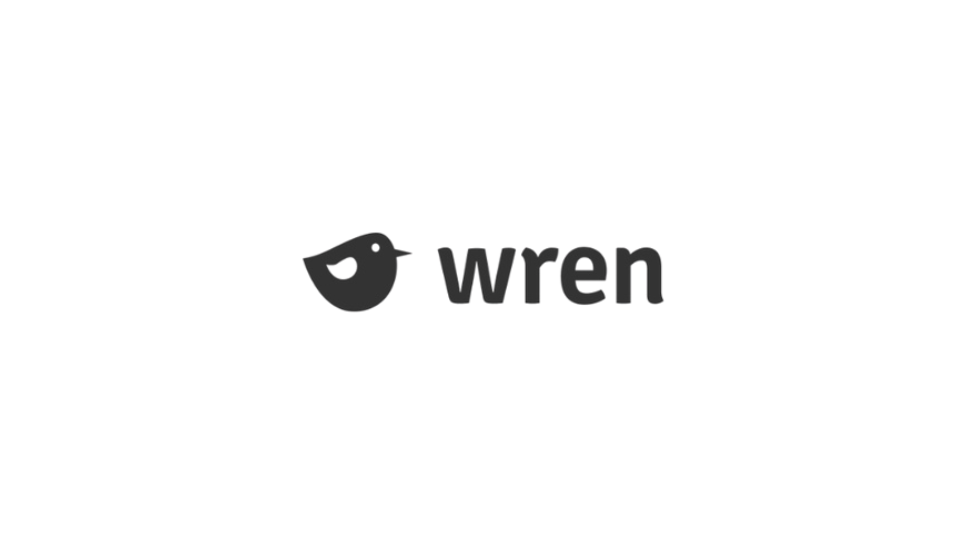 A simple black and white logo featuring a stylized bird next to the word 'wren' in lowercase letters.