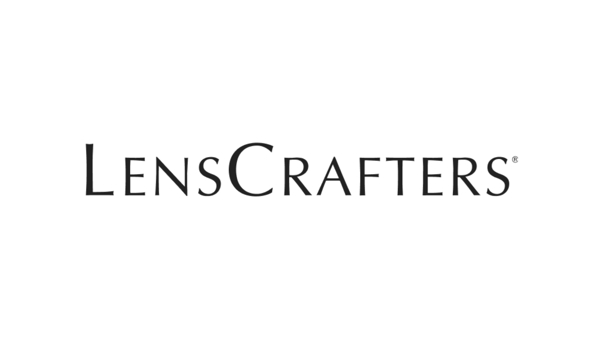 Logo for LensCrafters with black background and white text