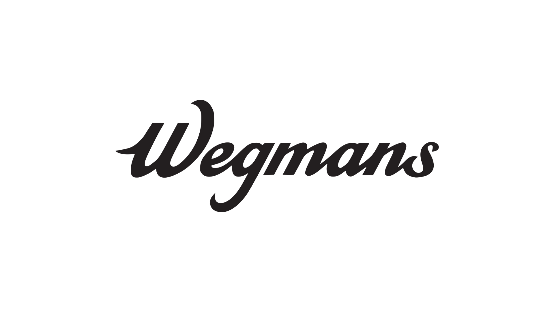 Close-up of a black background with the grey text 'Wegmans' in the center.