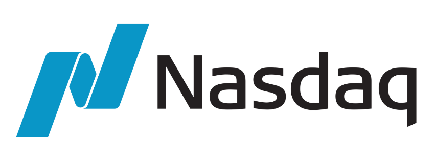 Nasdaq logo with stylized blue line and black text