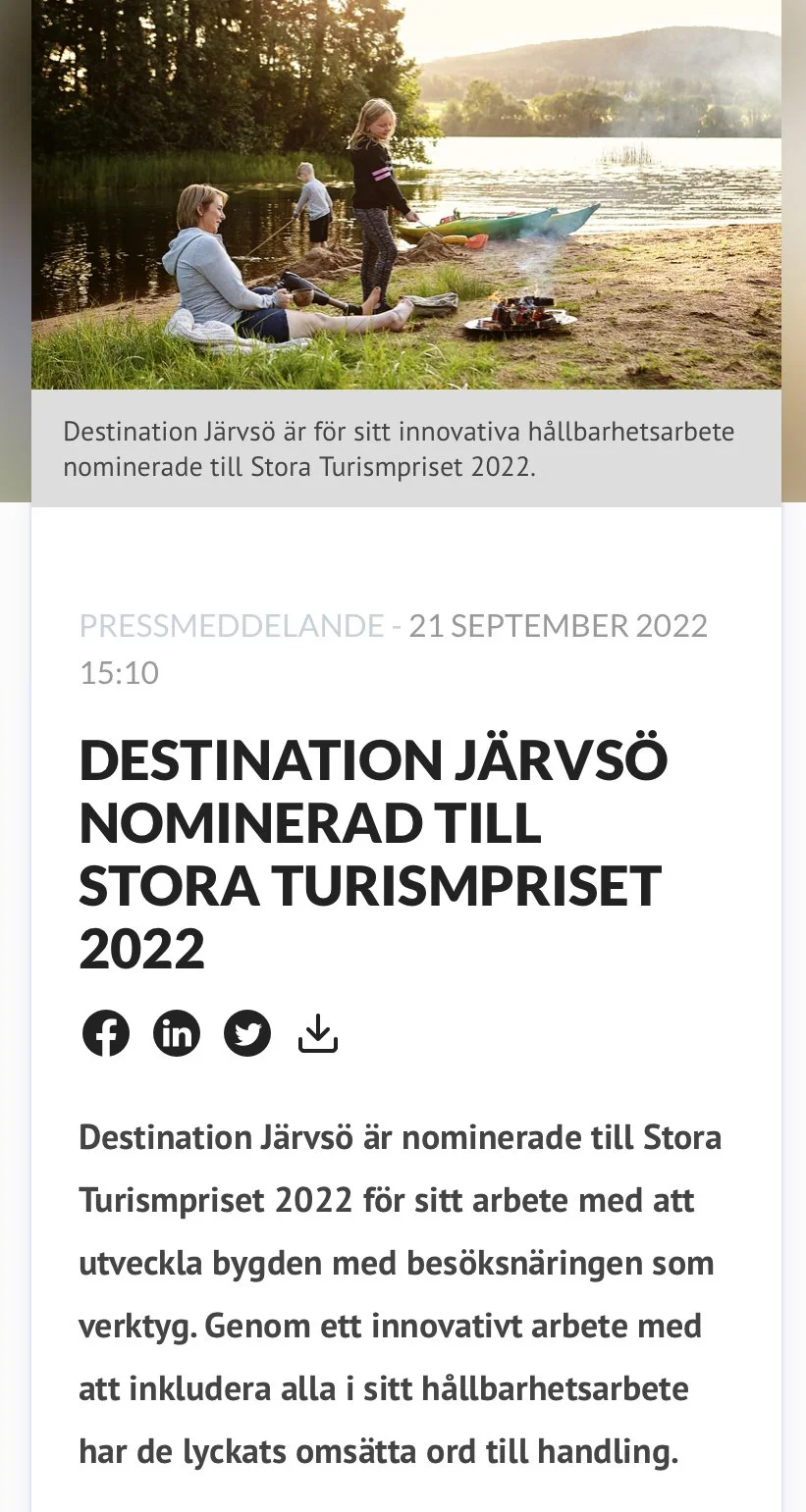 Jaaa! Älskade Järvsö nominerade till Stora Turismpriset!