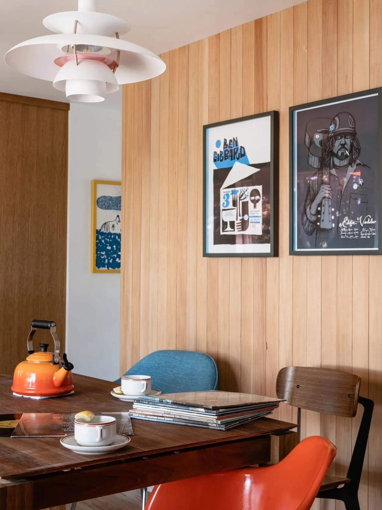 A colorful Snyder home designed for a fresh chapter, blending Craftsman-inspired warmth, natural wood, expressive tile, music, pop art, and collected furnishings into a space that feels joyful and entirely personal.