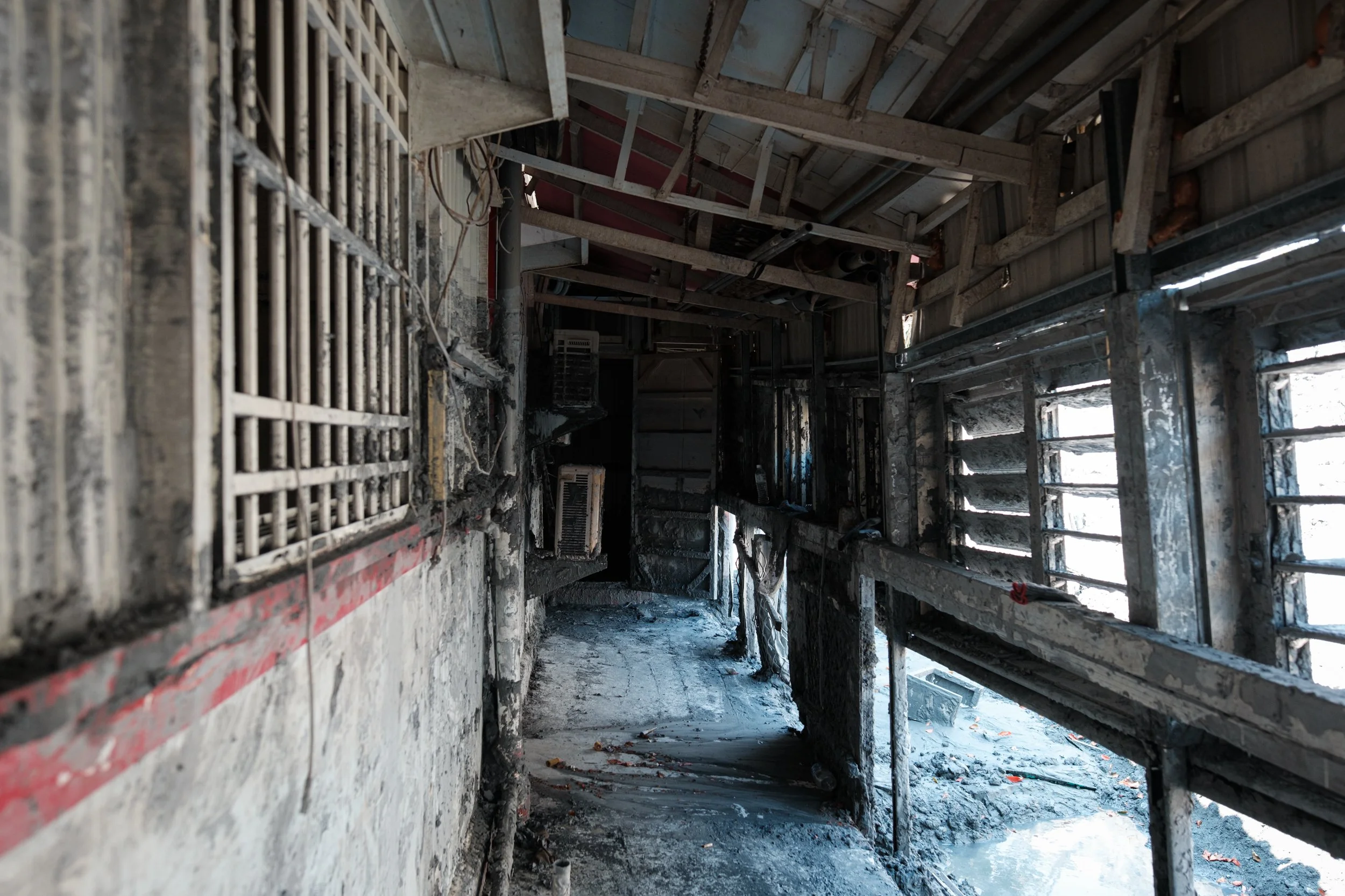 A flooded home in Guangfu. The balcony is covered in mud and silt.