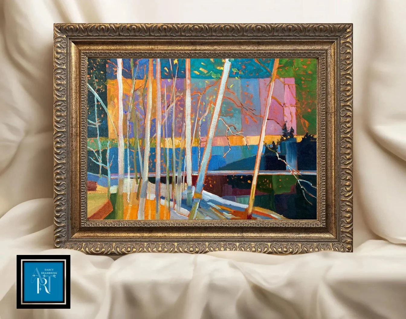 abstract landscape birch one in ornate frame.jpg