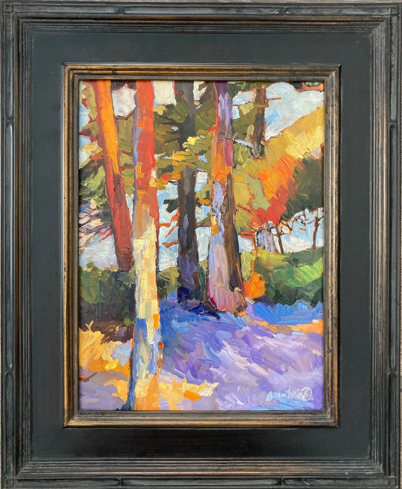 Pine tree abstract oil painting by Darcy Brambrink