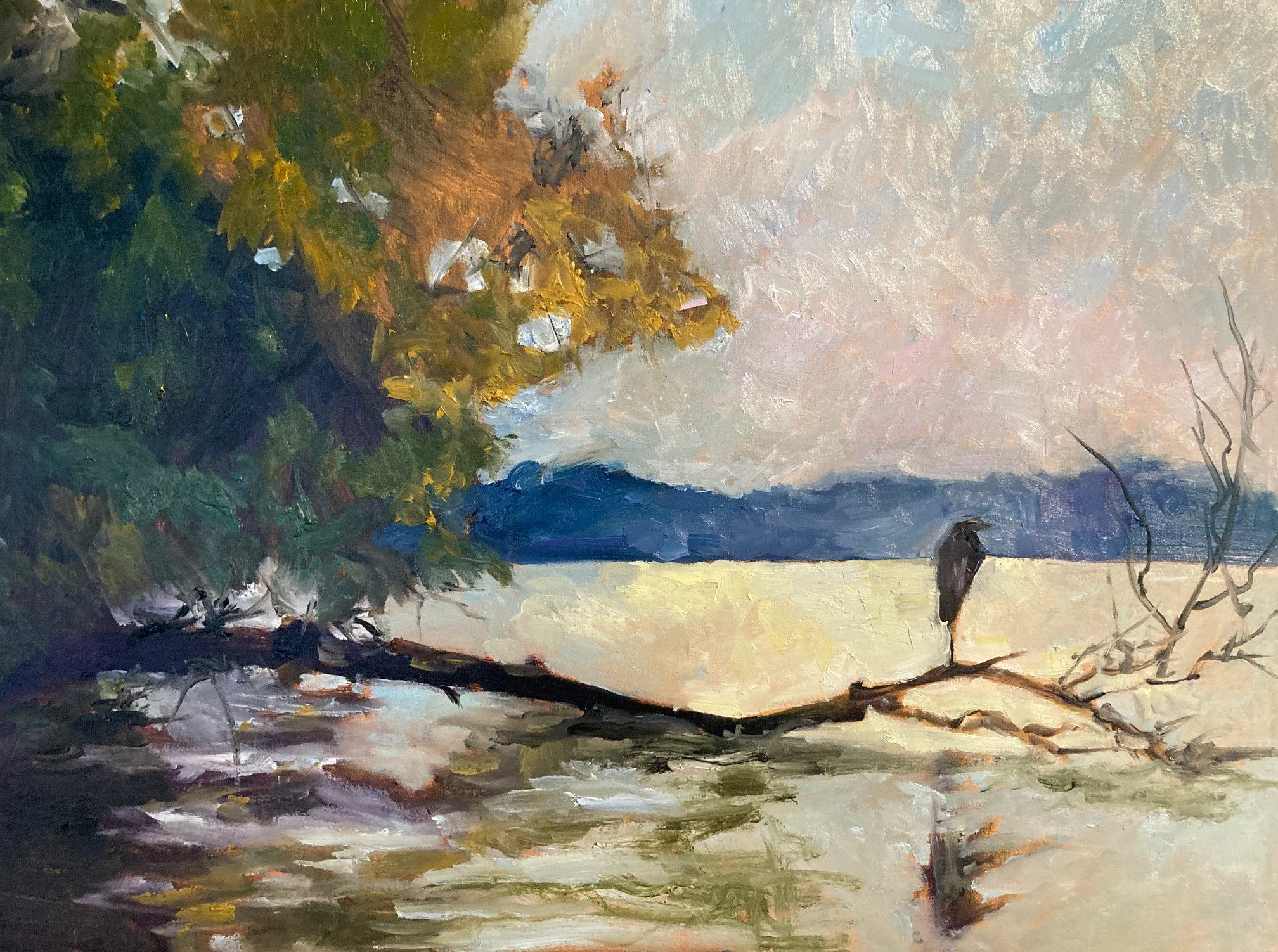Original Oil Painting Heron On River 12 x 16 Darcy Brambrink
