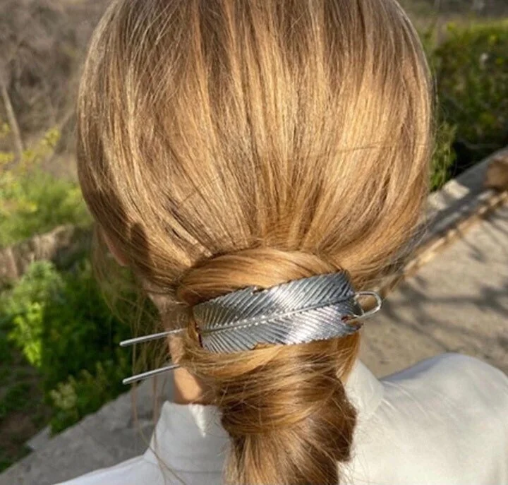 Leaf Bun or Ponytail Holder, Gold or Silver Hair Cuff, Dressy Hair Jewelry, Hair Cage
