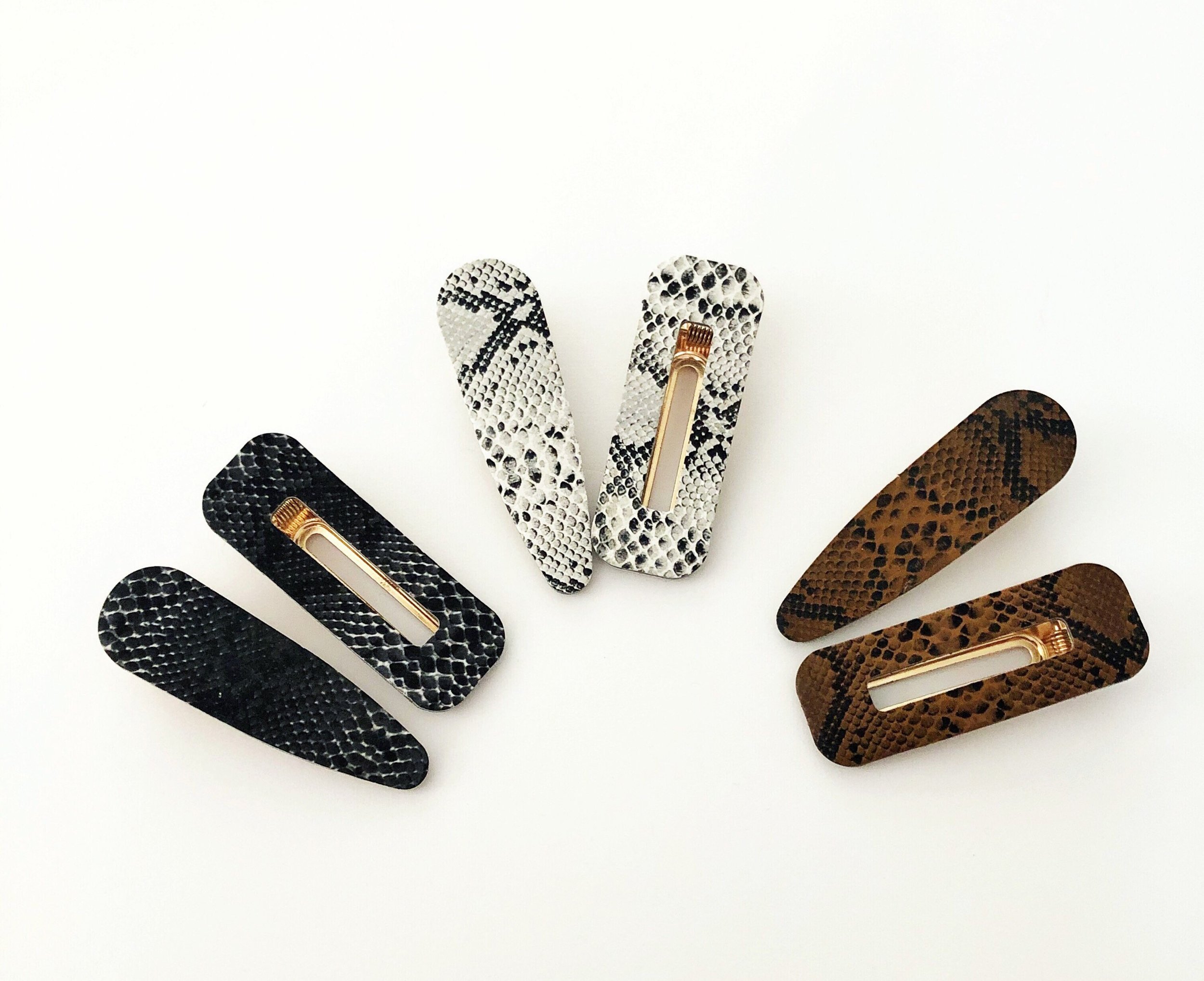 Faux Leather Animal Print Hair Clip Set for Adults