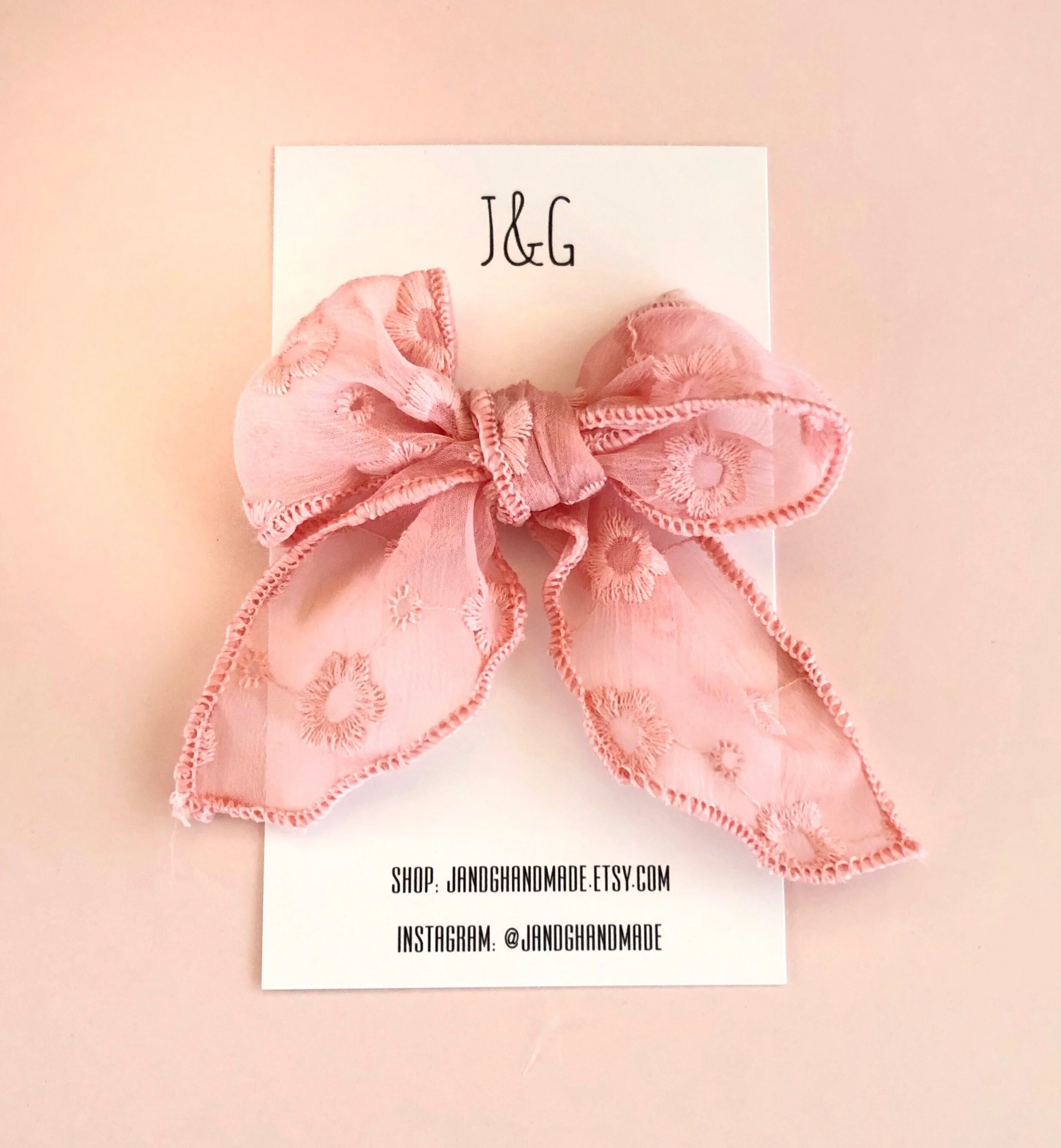 Pinky Peach Lace Fabric Hair Bow Headband or Alligator Hair Clip for Baby/Child/Girl, Pigtail Hair Bow, Ponytail Bow, Child Wedding Hair Bow