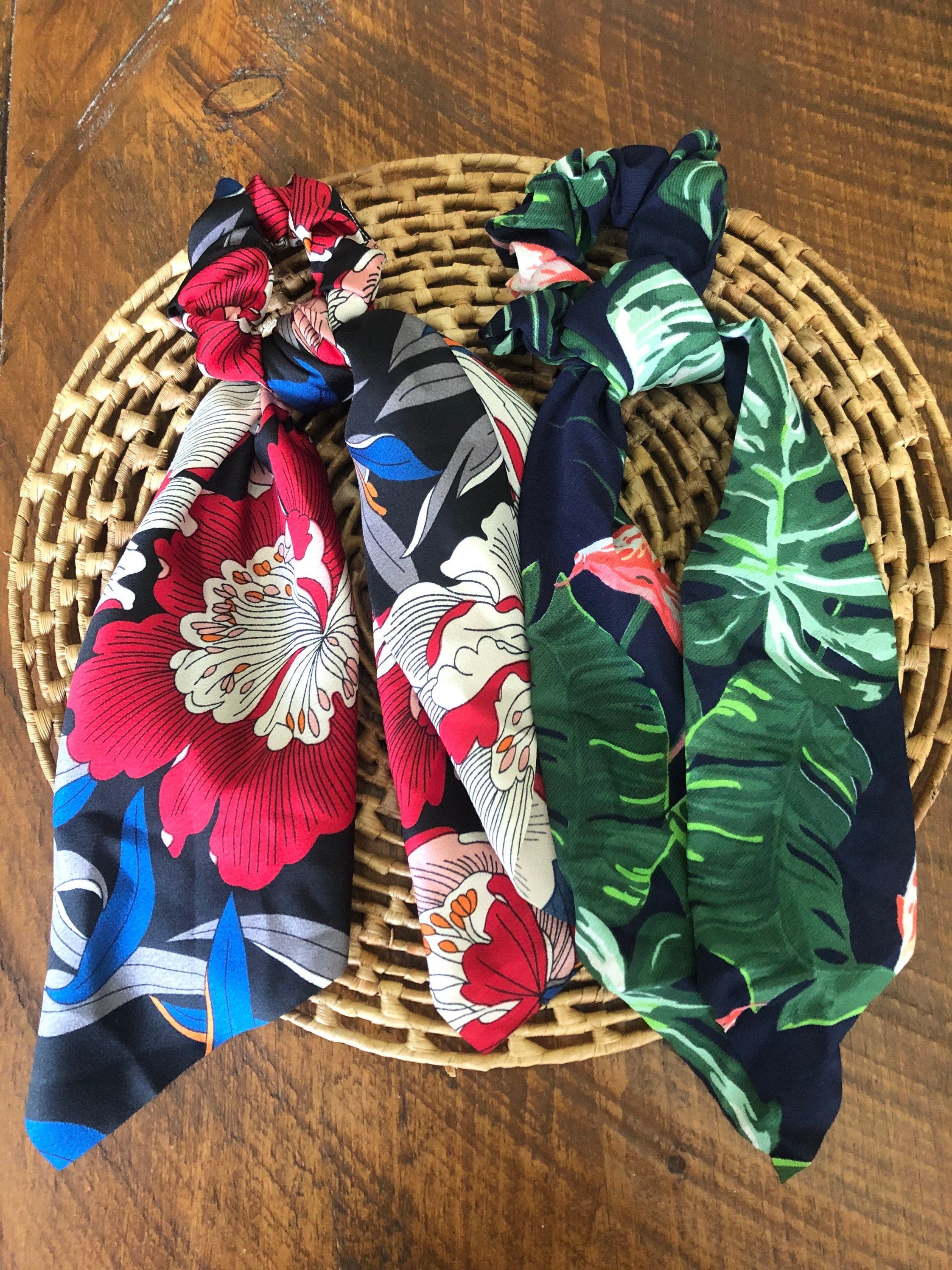 Hair Scarf Scrunchie for Women, Silky Floral Scarf Scrunchy, Scrunchies for Adults, Ponytail Holder, Hair Ties, Hair Scarf, Scrunchie