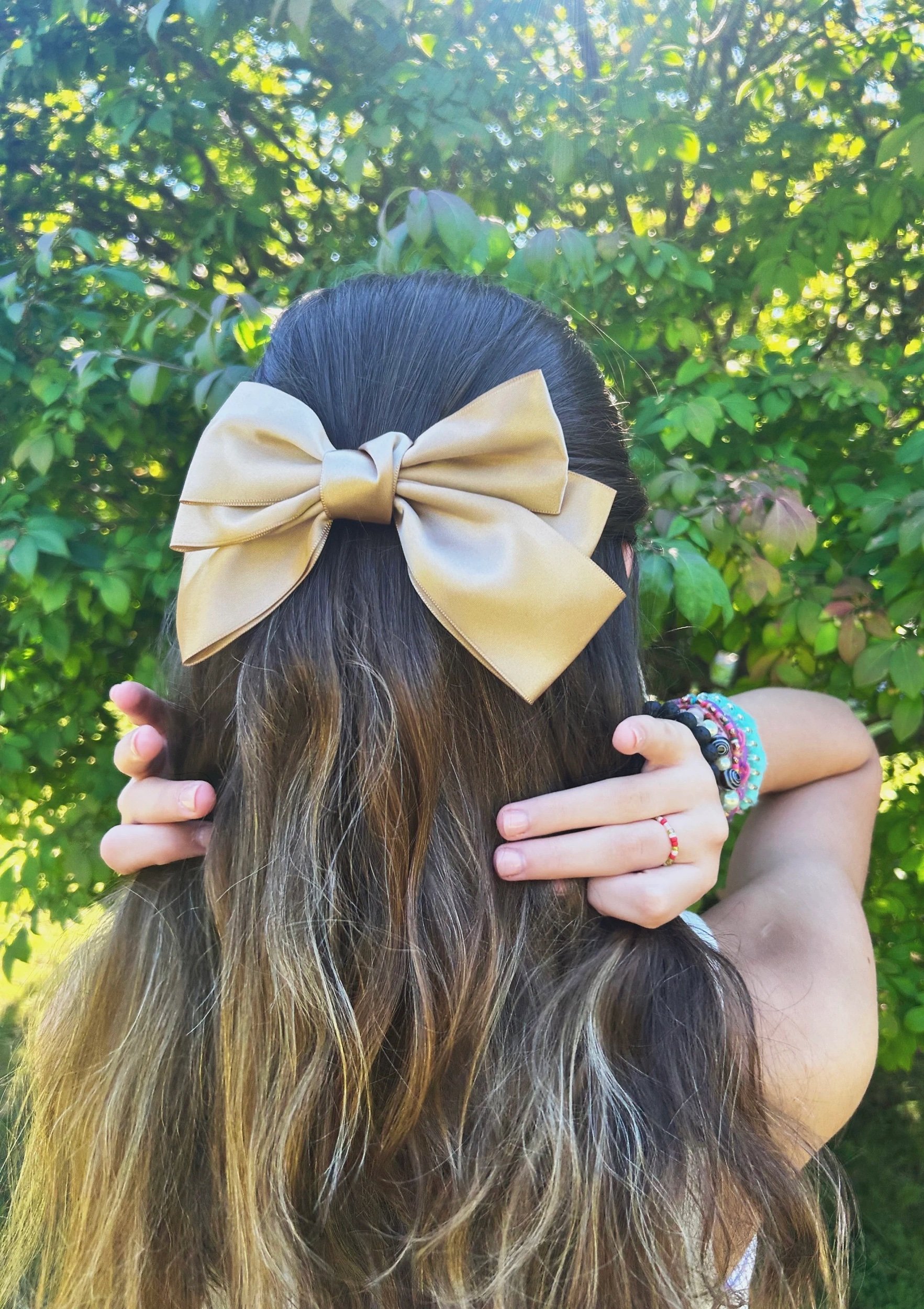 Champagne Silky Hair Bow for All Ages, Wedding Dressy Bow, Hair Clip, Giant Bow, Formal Silk Beige Bow, Photo Prop Bows