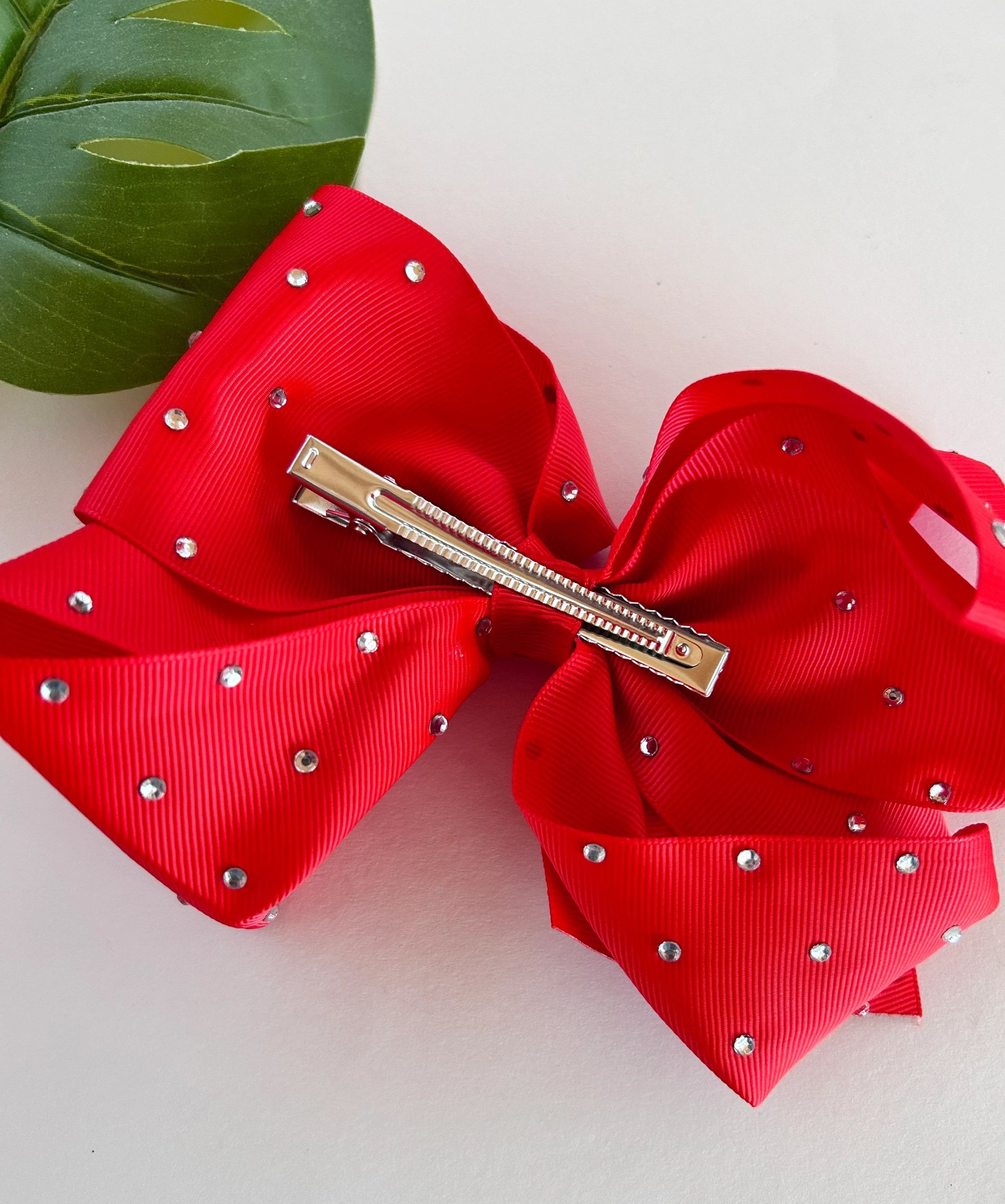 Pageant Cheer Oversized Large Red Ribbon Hair Bow Hair for Kids/Child/Little Girl, Red Valentine's Christmas Bow, Large Red Silver Cheer Bow