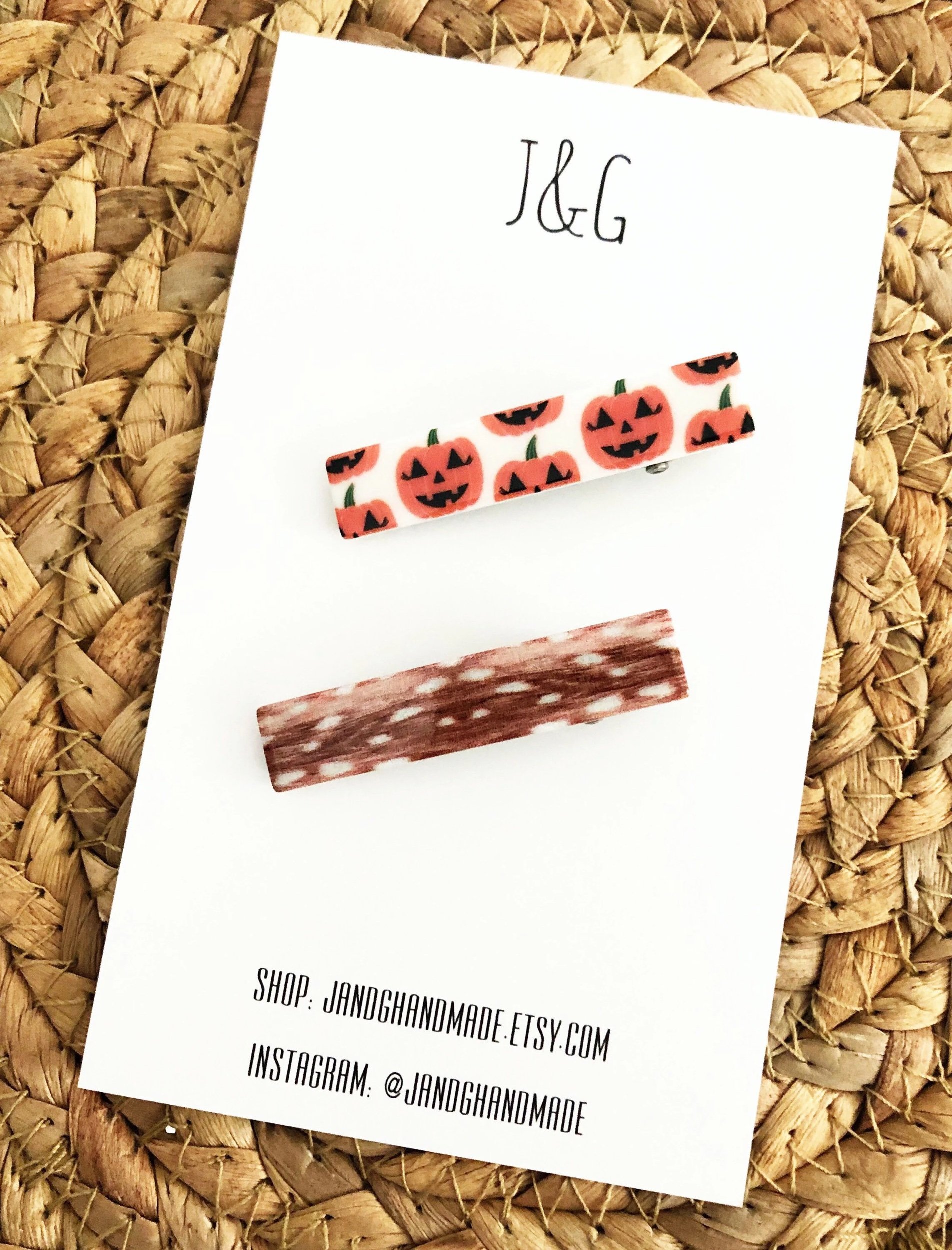 Halloween Fall Bar Clip Set, Acrylic Pumpkin and Deer Fawn Hair Clips, Child Gifts, Halloween Alligator Clips, Fall Winter Hair Clips