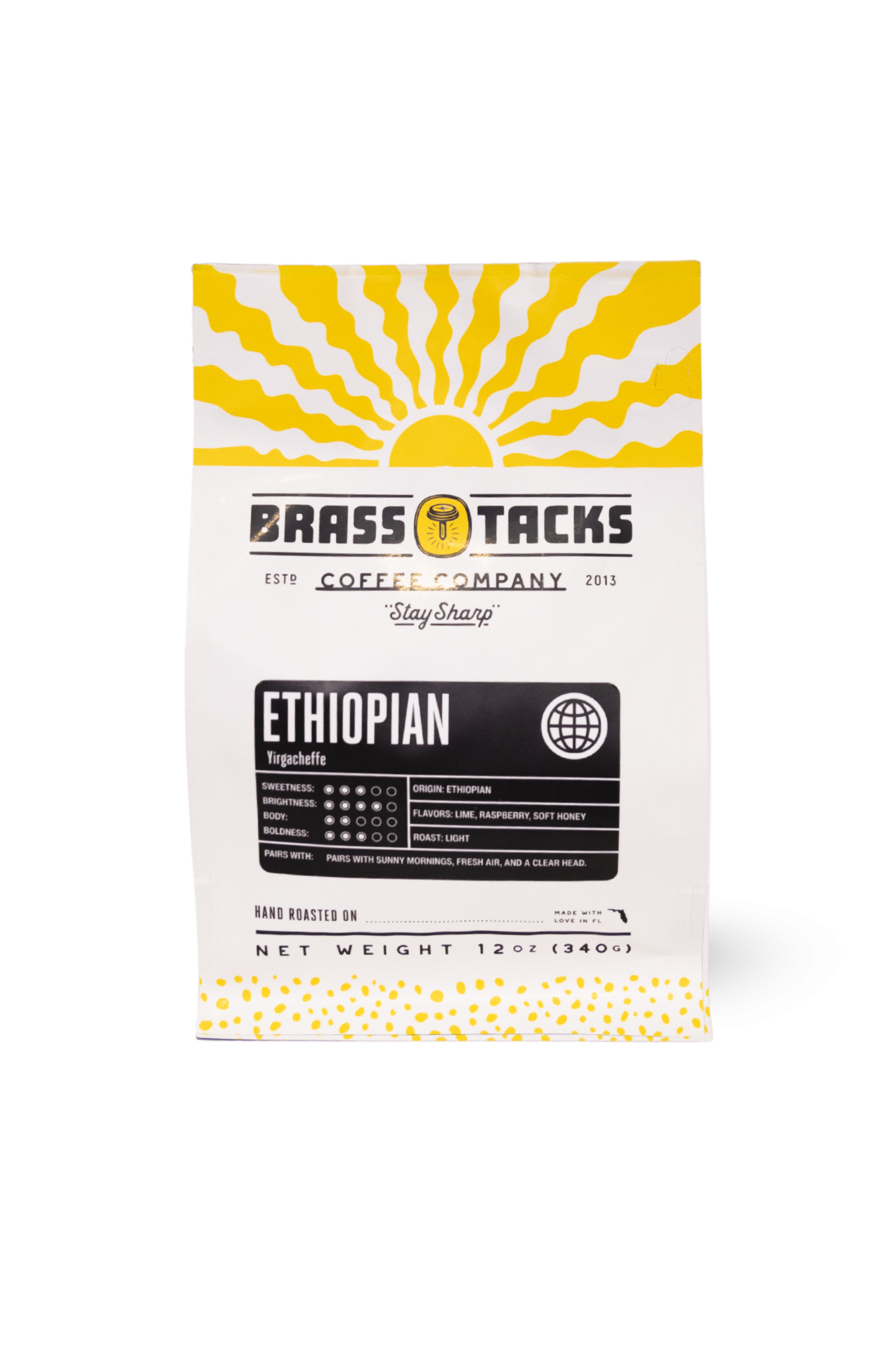 Bag of Brass Tacks Ethiopian Single Origin coffee beans, freshly roasted light roast coffee.png