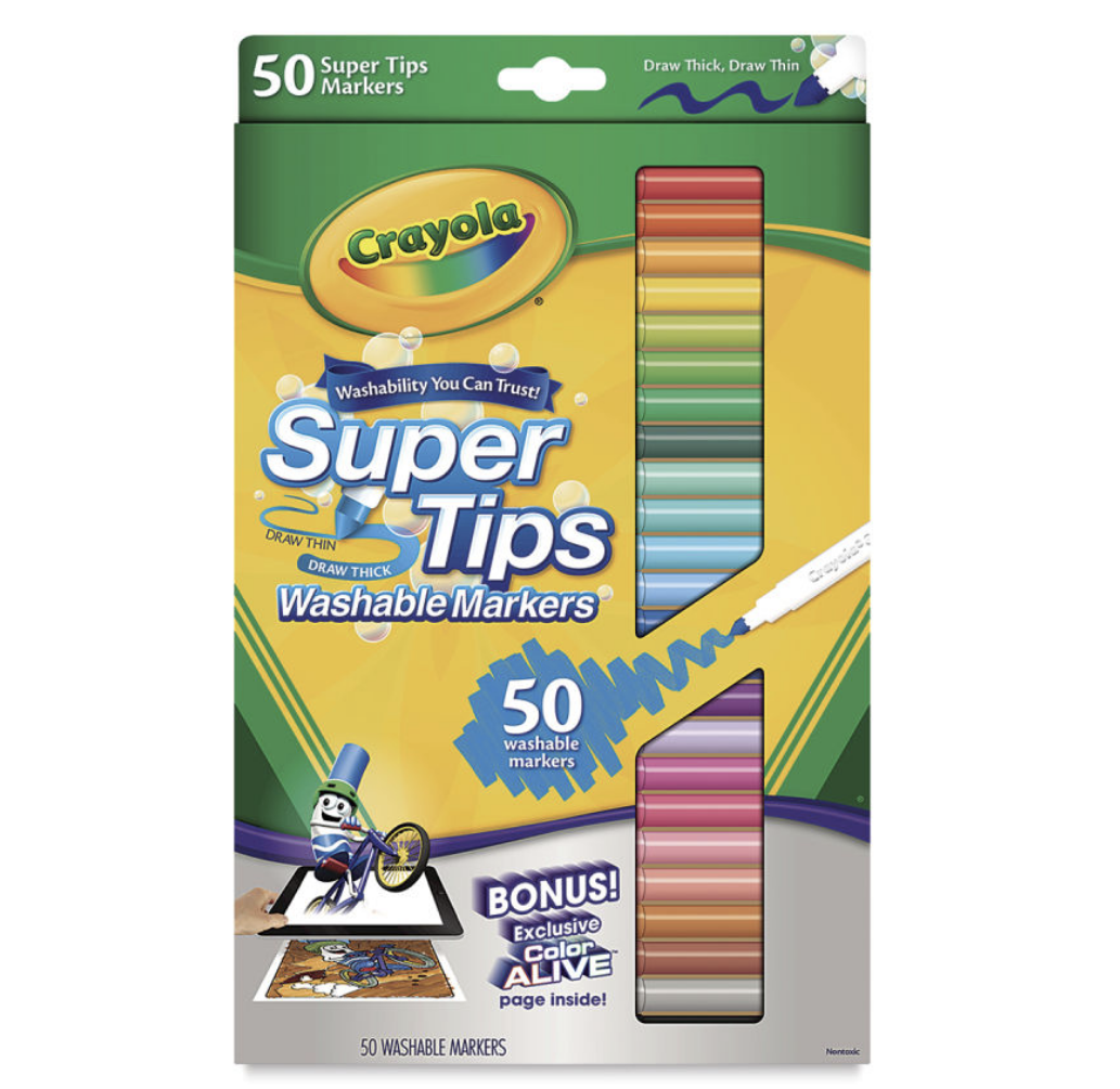 Crayola Super Tips Washable Marker Set - Assorted Colors, Fine Line, Set of 50