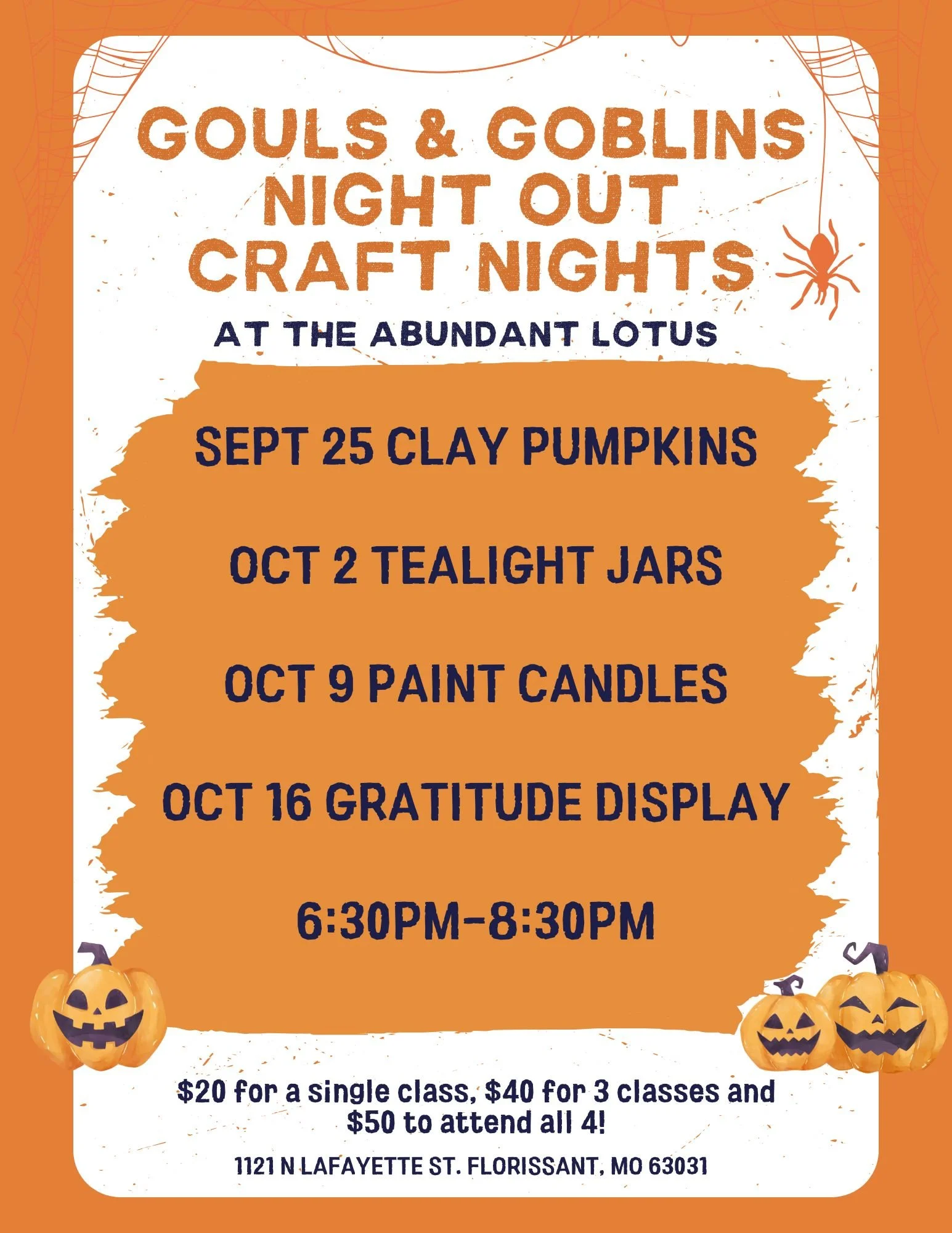 Gouls and Goblins Night Out Craft Night: Clay Pumpkins
