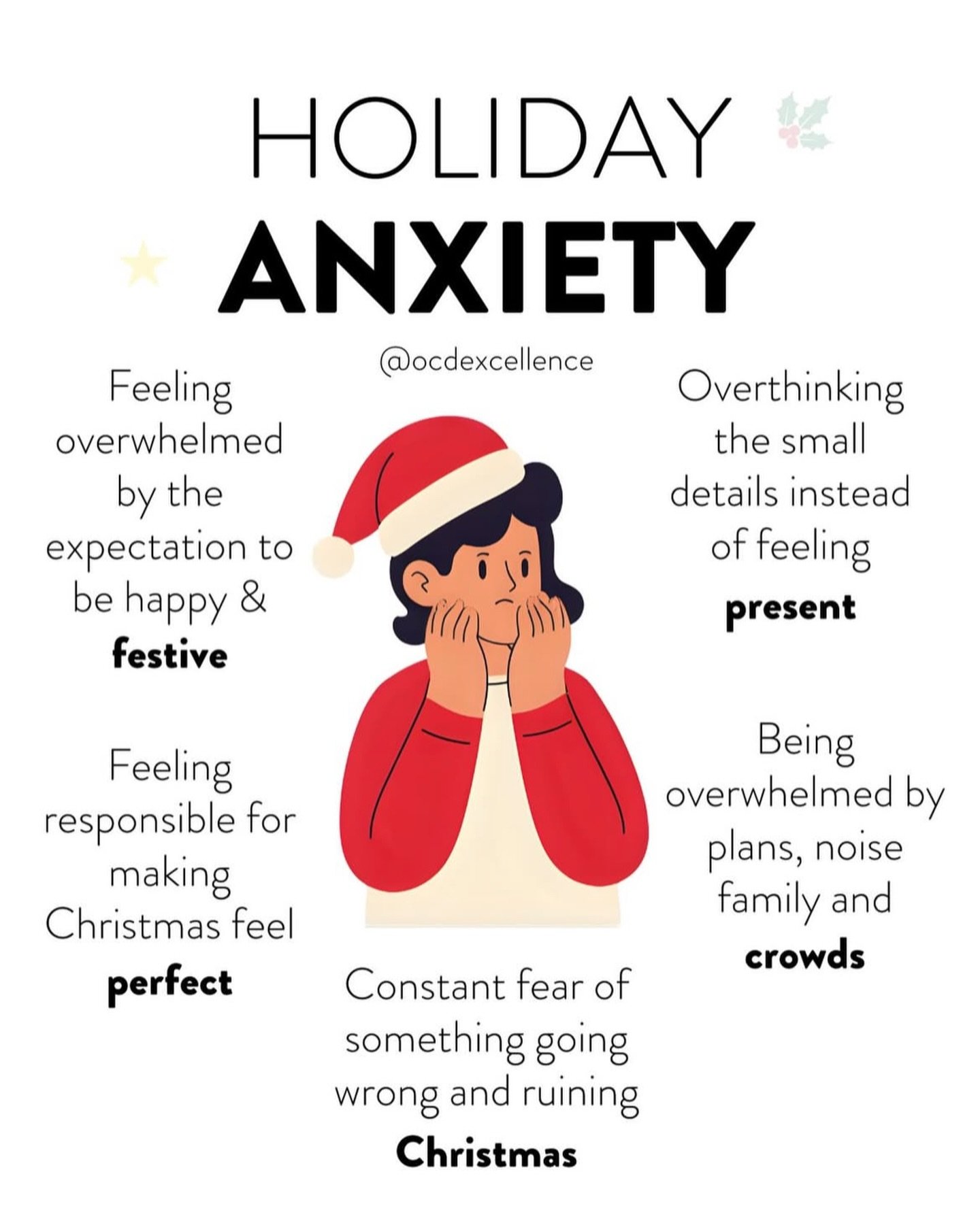 Holiday Anxiety is real 

The pressure to feel happy and festive,
the need to make everything feel perfect,
overthinking every small detail,
managing plans, noise, crowds, and family dynamics &mdash;
all while carrying the fear that something will go