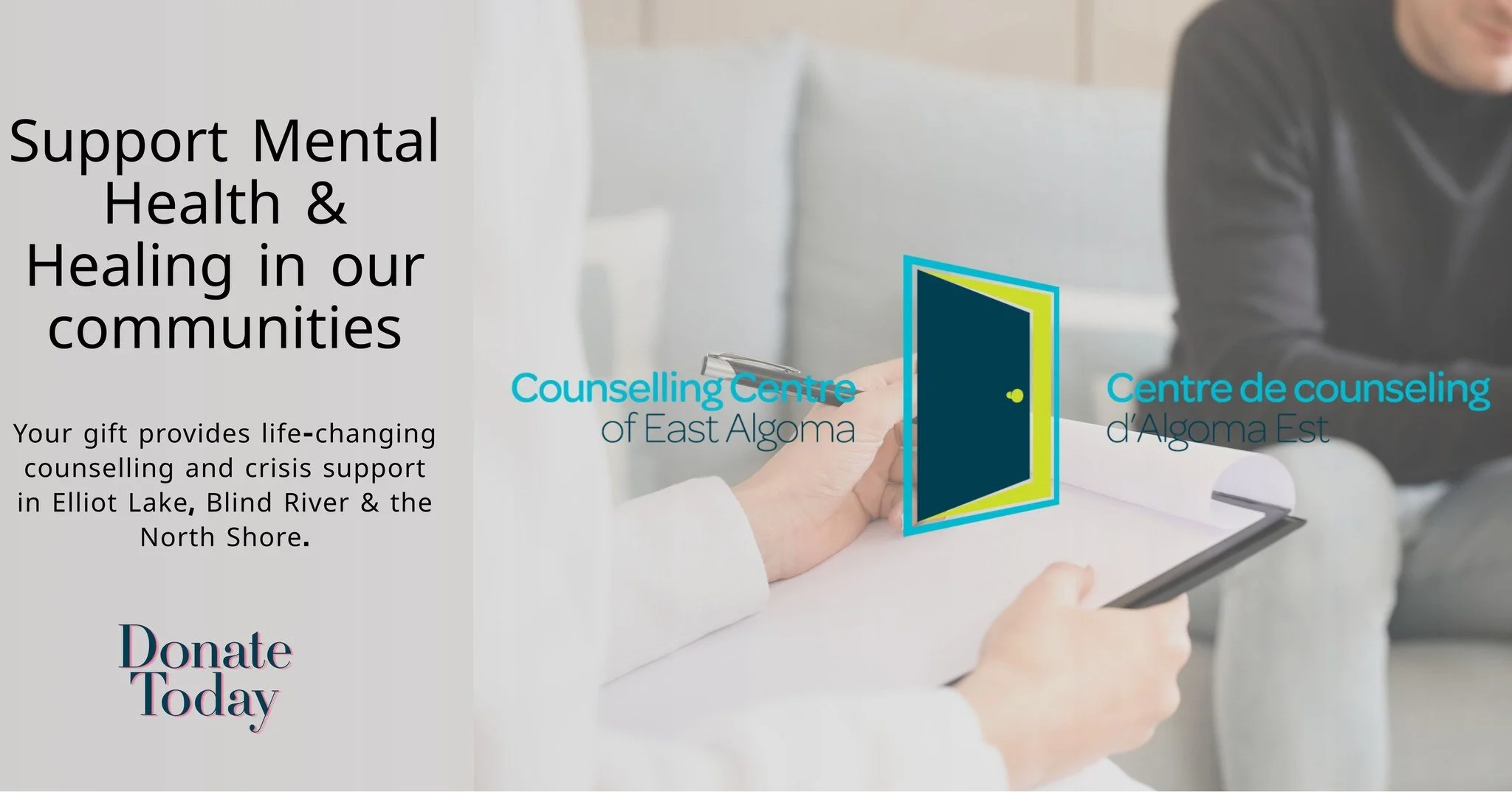 Every conversation can change a life.

The Counselling Centre of East Algoma provides counselling, crisis intervention, addiction support, gender-based violence services, case management, and mental health support to individuals and families across E