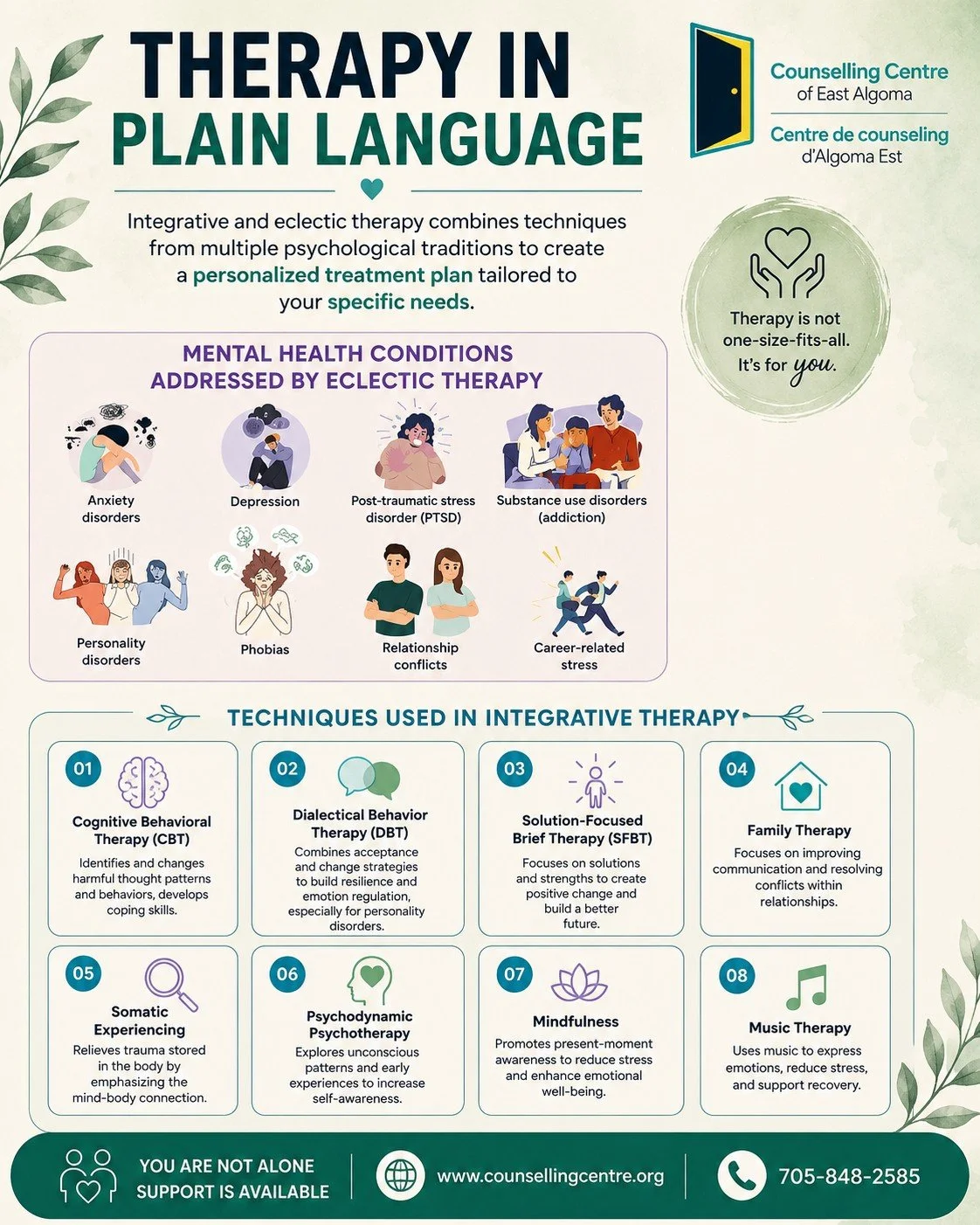 What works for one person may not be the right fit for another, and that&rsquo;s okay!

There are many different approaches to therapy, including Cognitive Behavioural Therapy (CBT), Dialectical Behaviour Therapy (DBT), Solution-Focused Brief Therapy