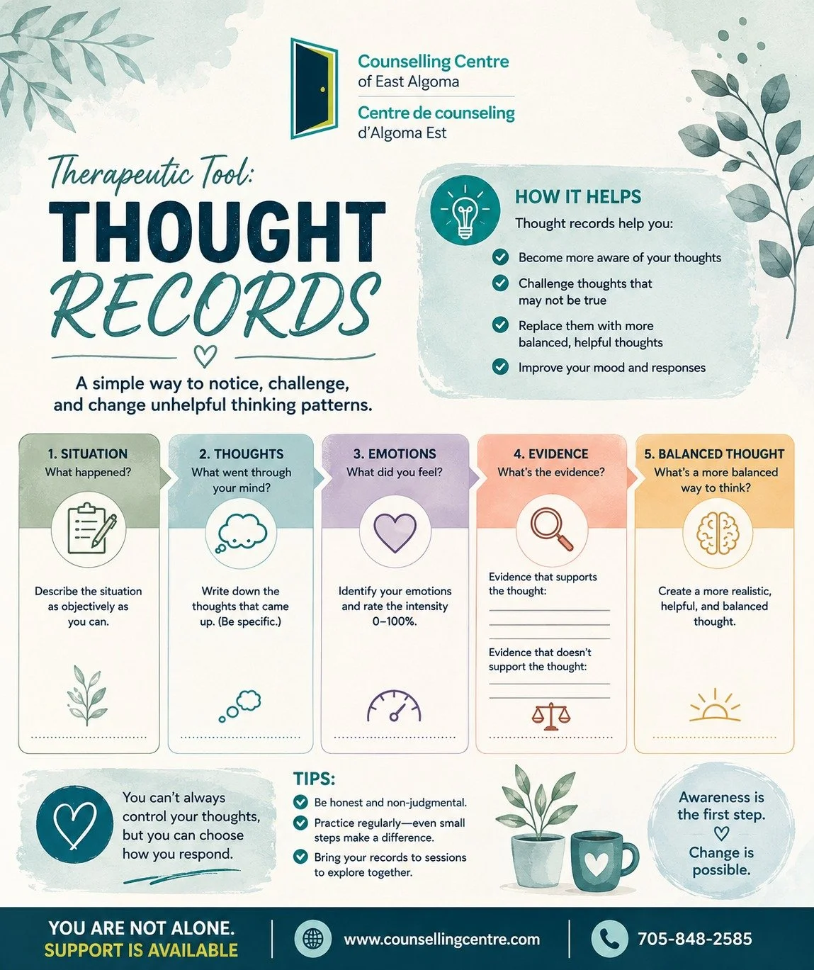 TOOLS YOUR THERAPIST MAY INTRODUCE: Therapy often includes practical tools you can use between sessions and in everyday life to help you understand yourself, manage difficult moments, and practise new skills.